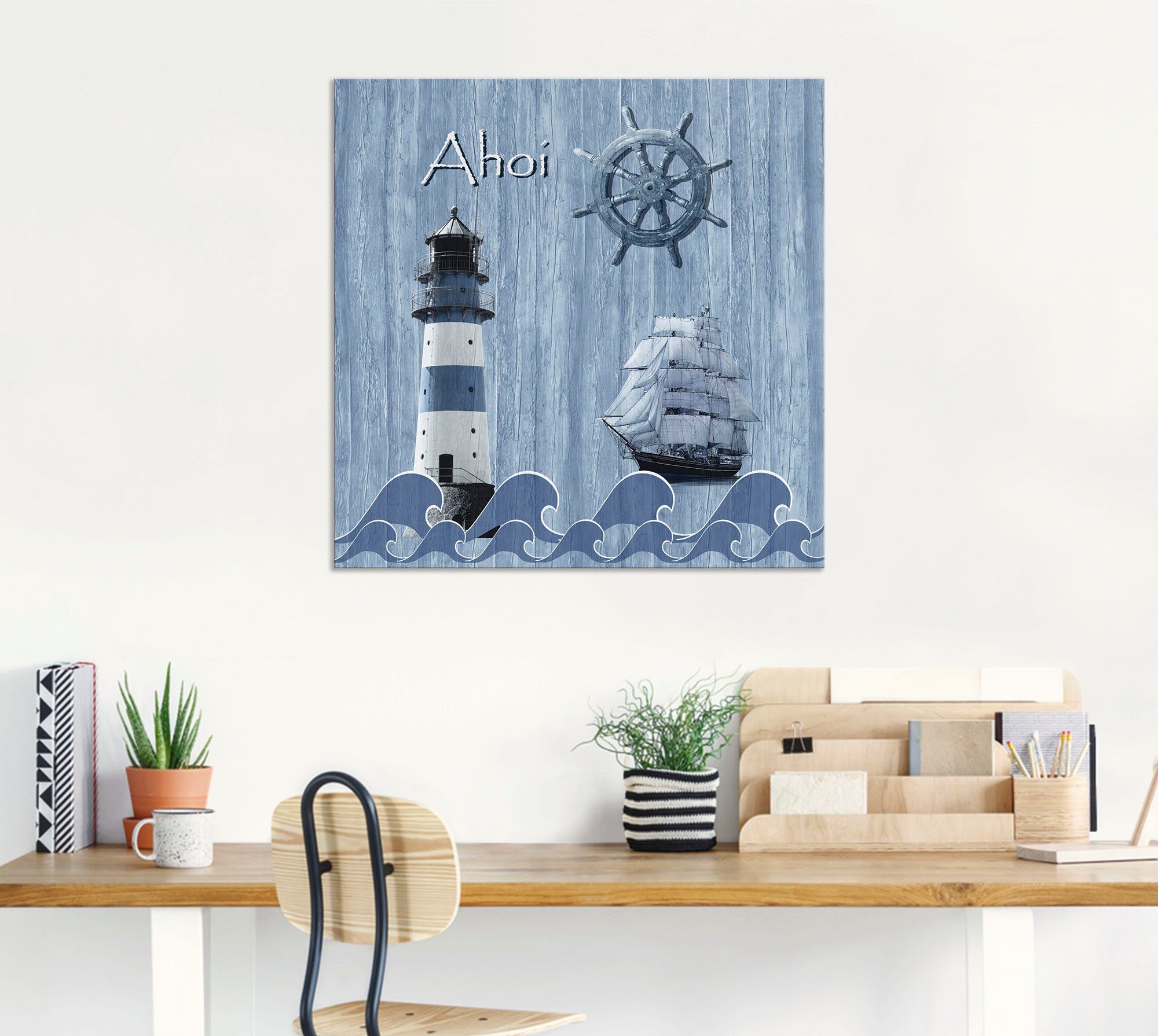 Artland Artprint Ahoy in maritiem blauw als artprint van aluminium, artprint voor buiten, artprint op linnen, poster, muursticker