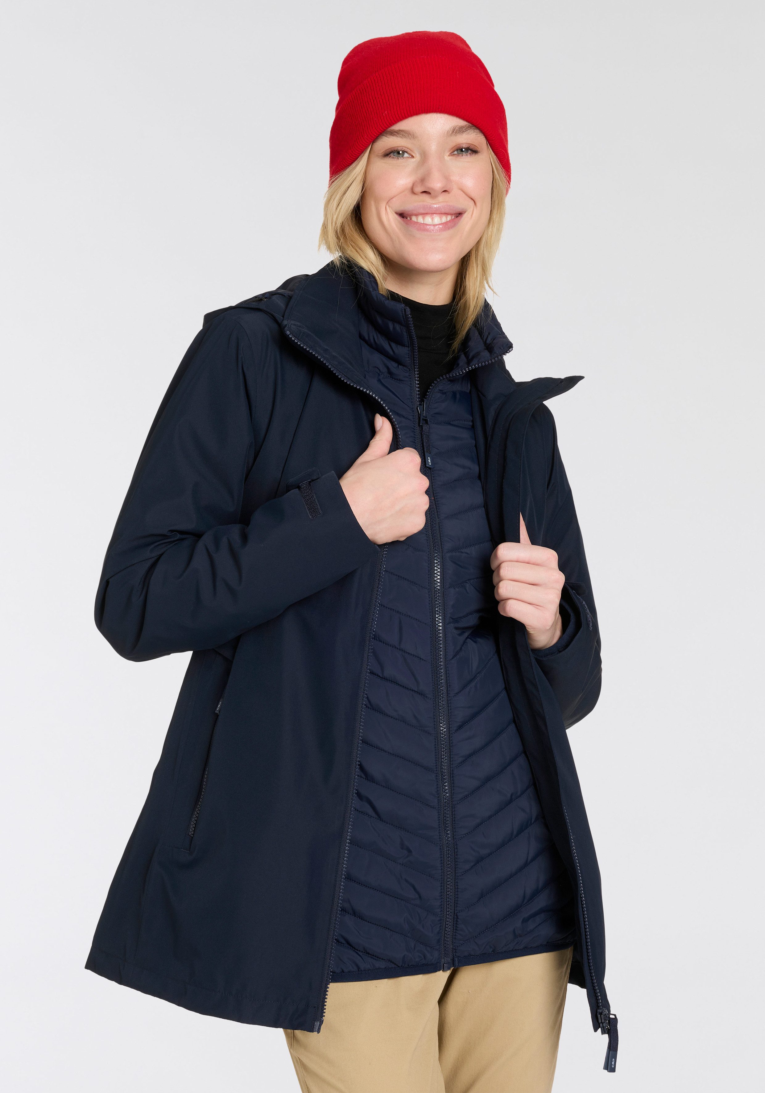 CMP Functioneel 3-in-1-jack WOMAN LONG JACKET ZIP HOOD DETACHABLE