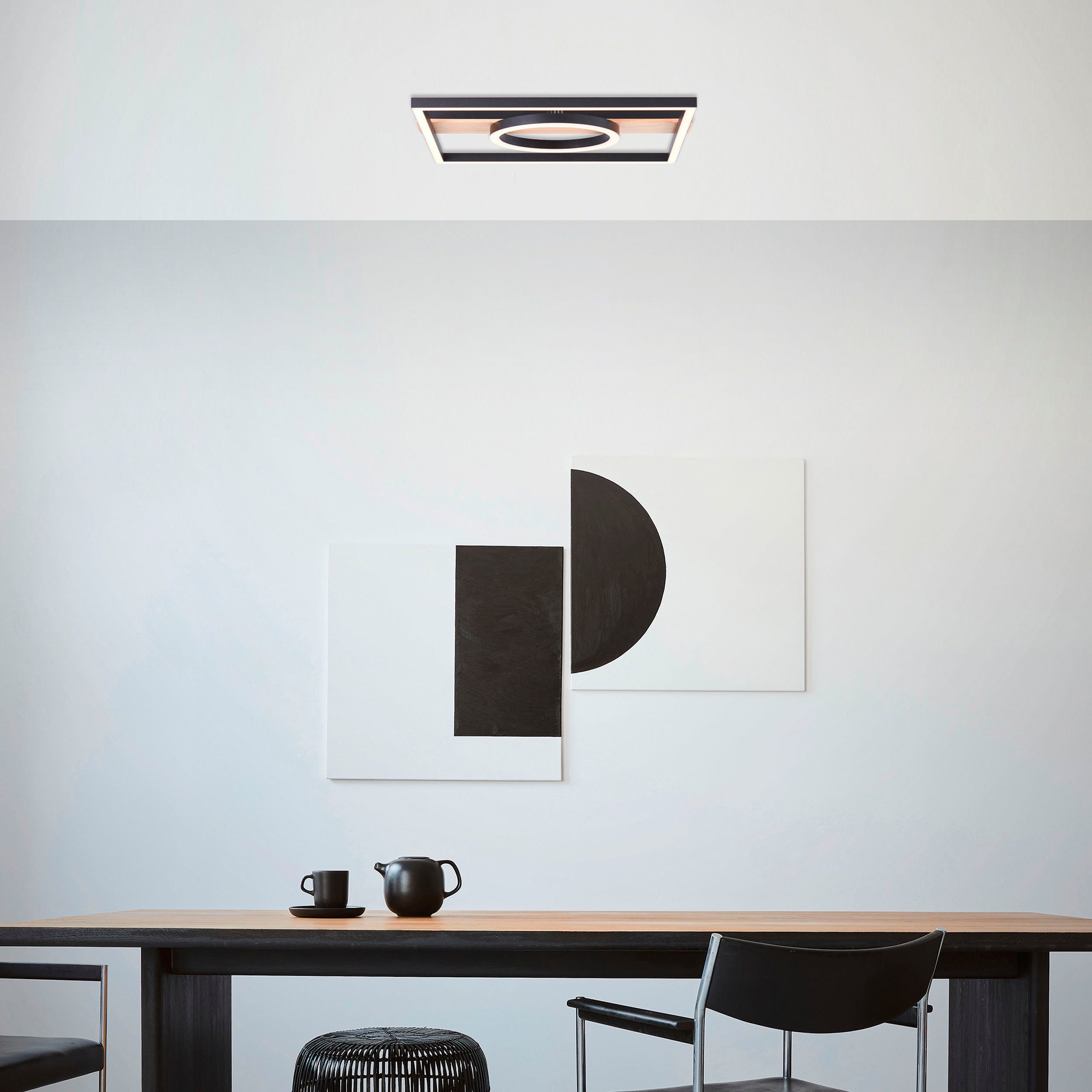 my home Led-plafondlamp Lysann plafondlamp 42 x 40 cm, 24 w, 2700 lumen, 3000 k, hout/metaal, bruin/zwart (1 stuk)