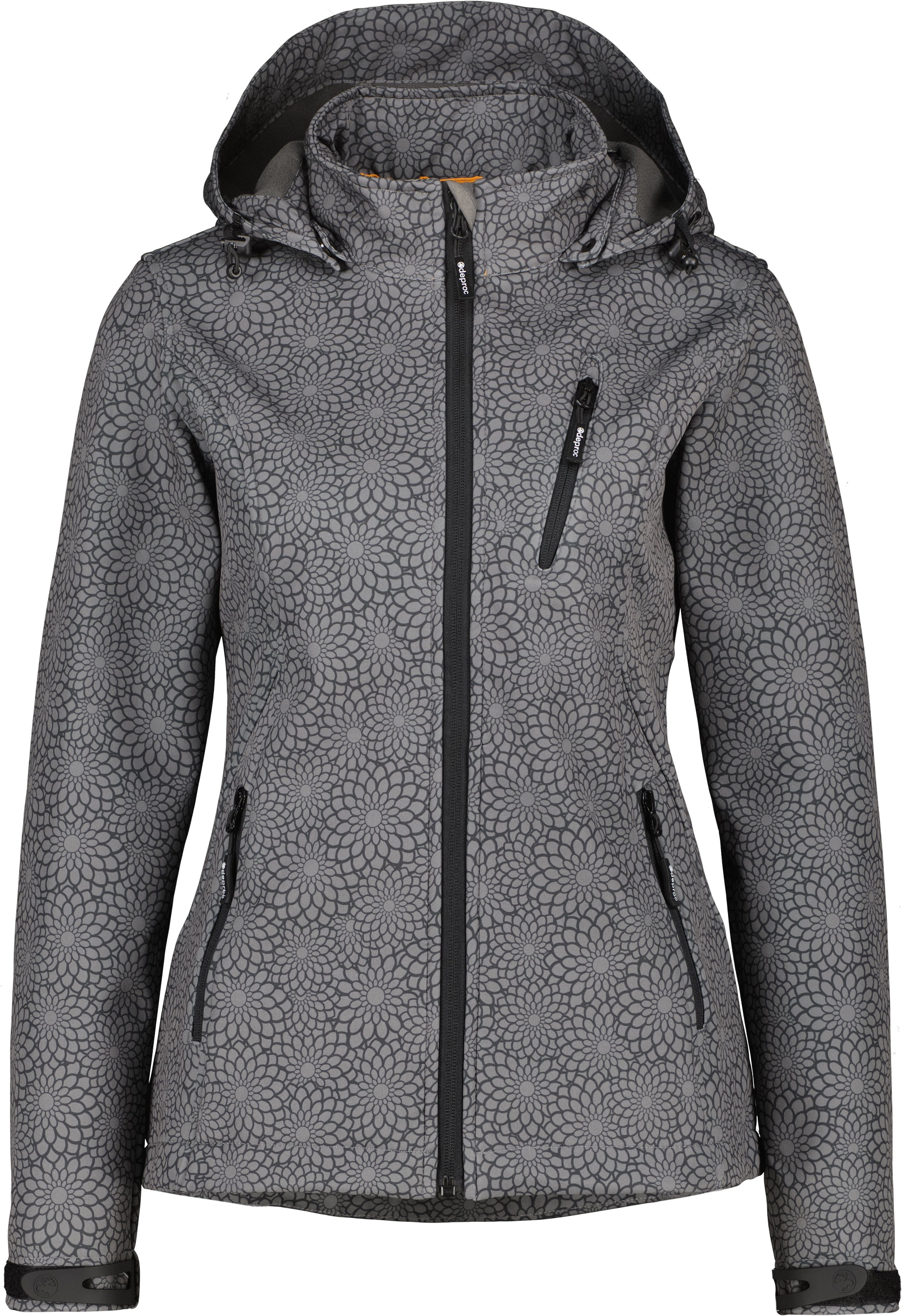 DEPROC Active Softshell-jack SHELBY PEAK DC licht softshell-jack met all-over-print en afneembare capuchon