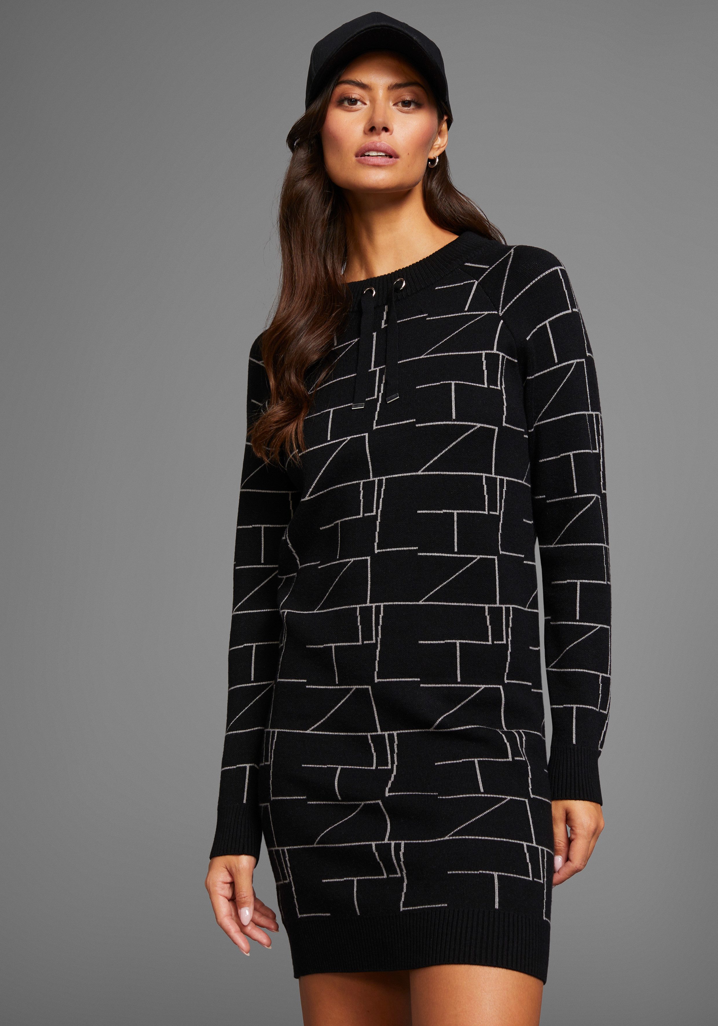 Laura Scott Gebreide jurk van knuffelige jacquard brei met grafisch motief