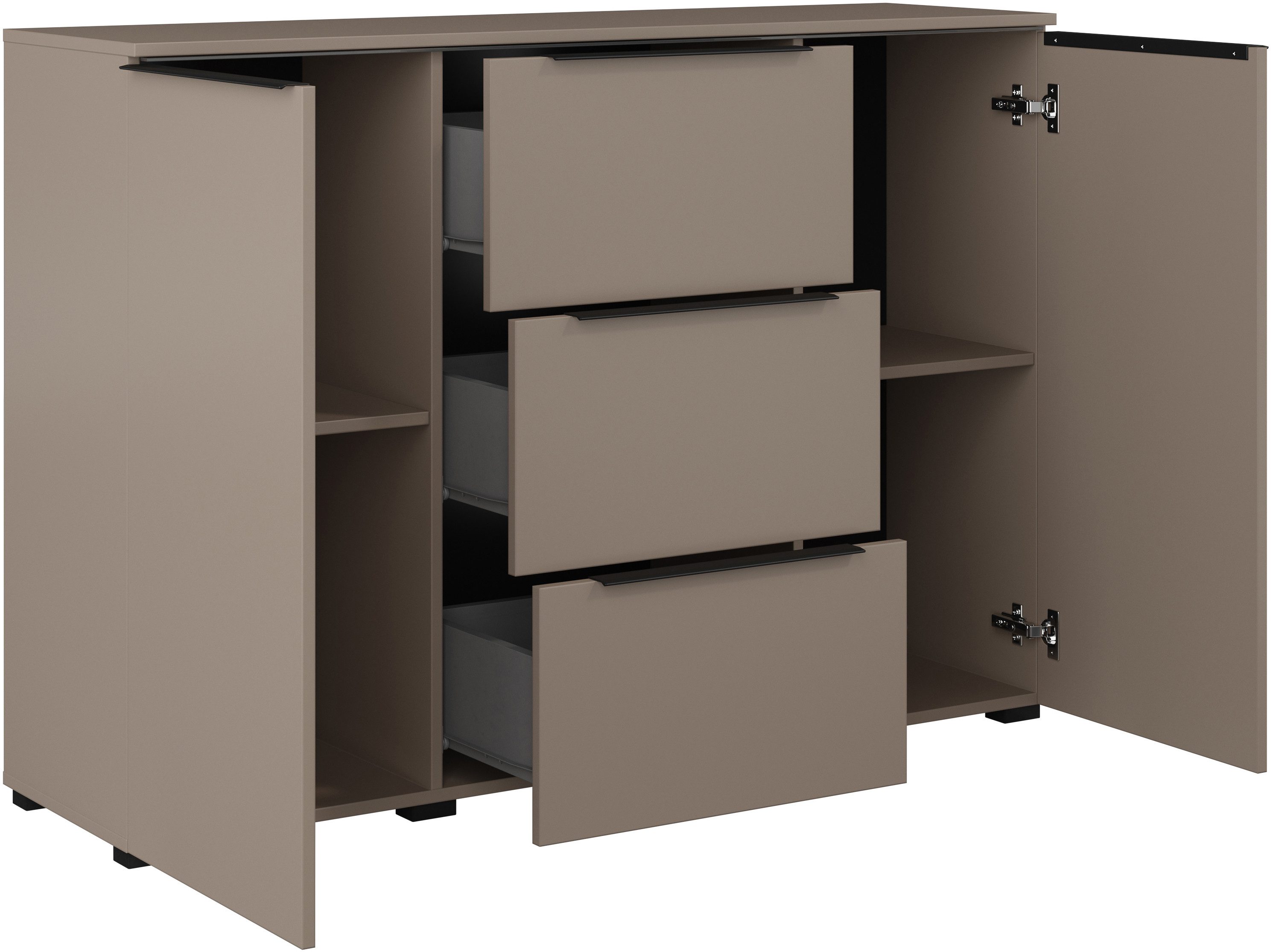 INOSIGN Dressoir Tana, breedte 132 cm, moderne commode 3 SK, 2 deuren Ladekast, sidetable met veel bergruimte, planken verstelbaar