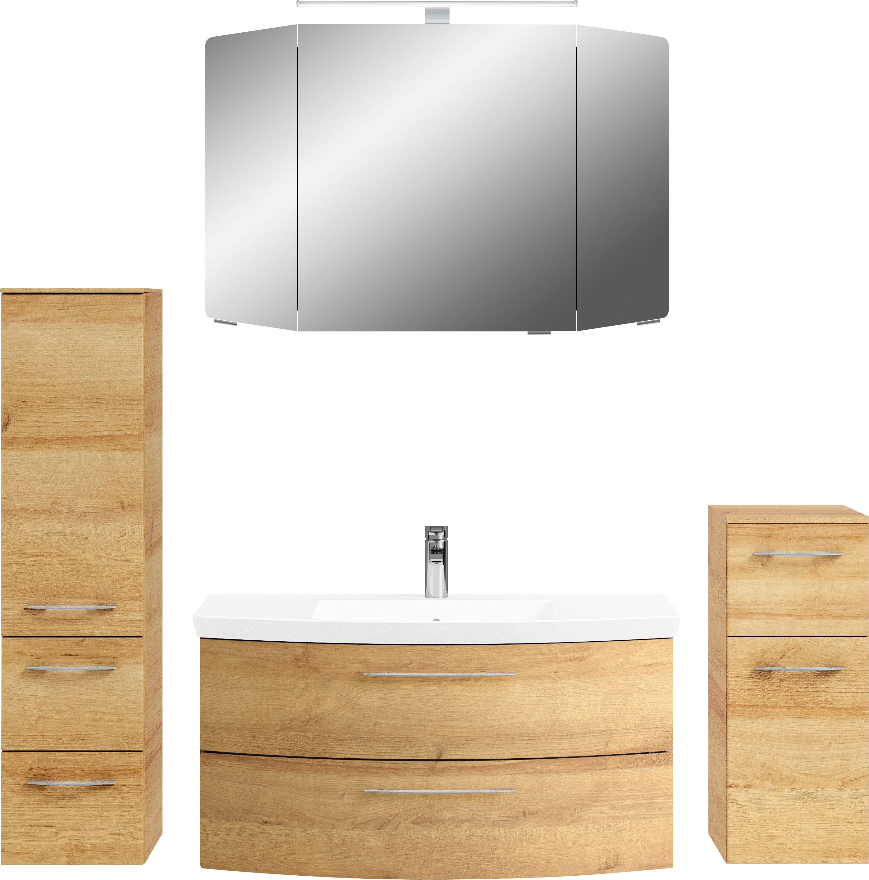 Saphir Badkamerset Cassca Sprint 4-teilig Mineralmarmor-Waschtisch mit LED-Spiegelschrank