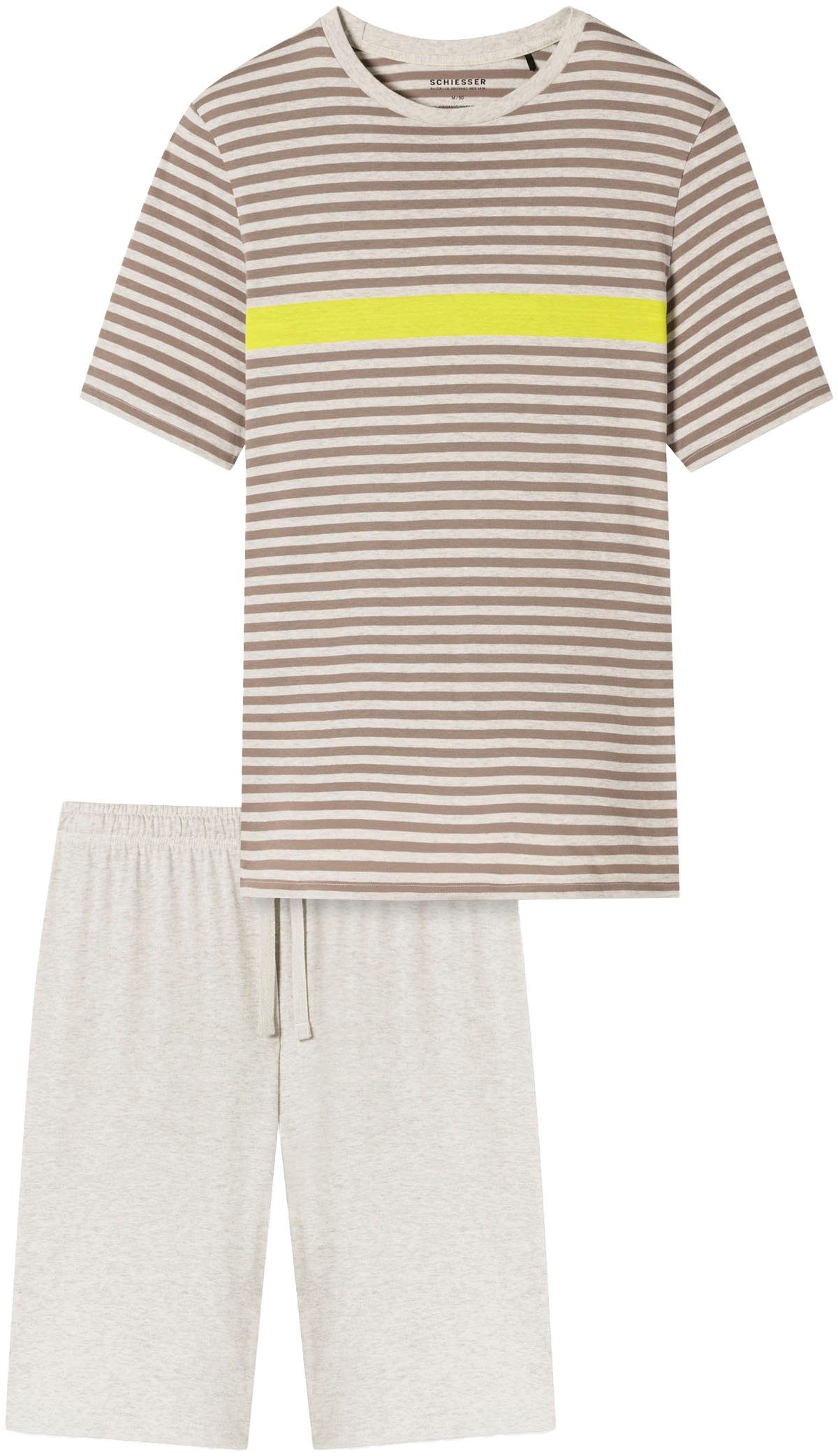 Schiesser Shortama Casual Nightwear met gekleurd contraststrepen en geribbelde ronde hals (2-delig)