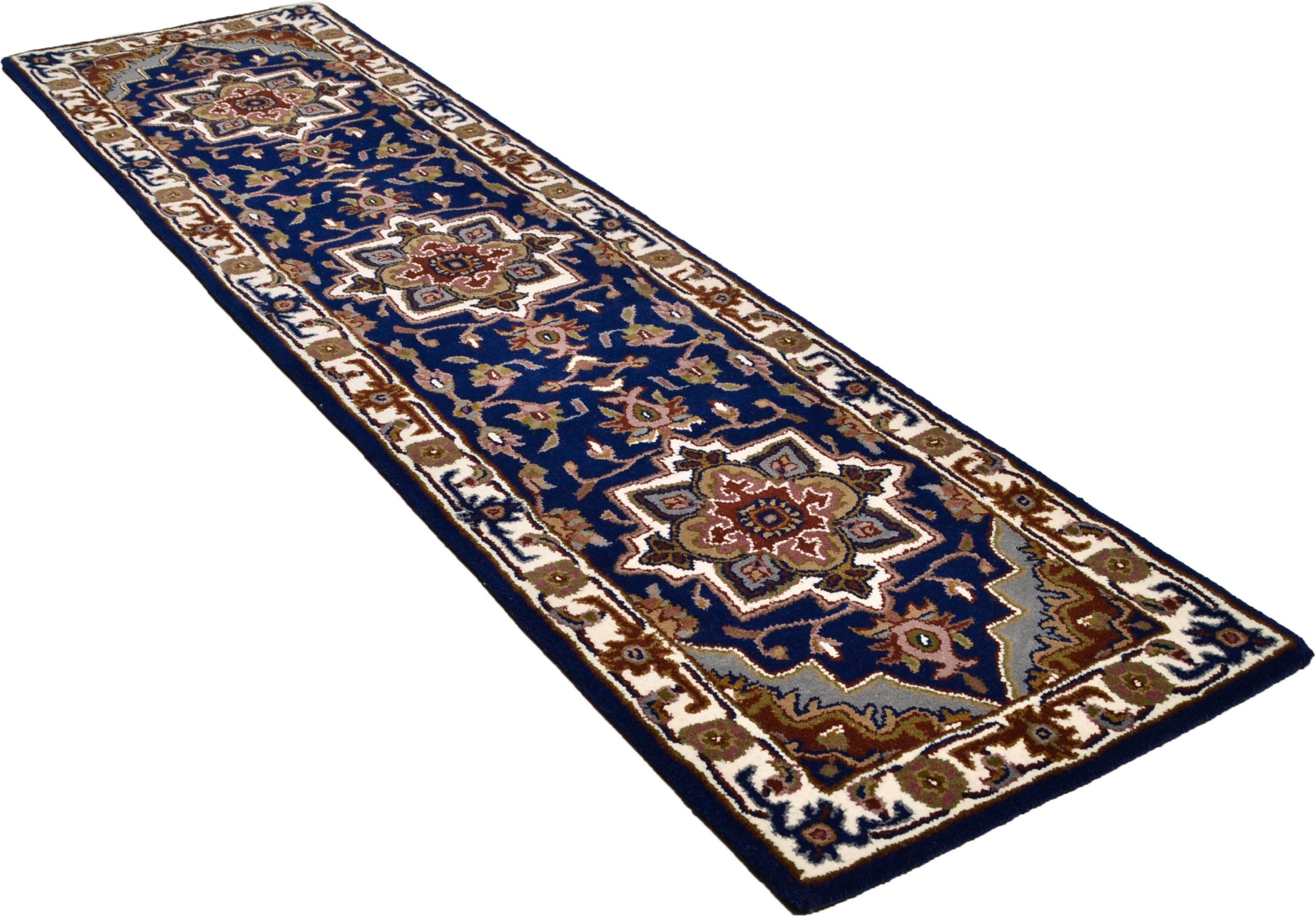 THEKO Loper Royal Heriz Loper, zuivere wol, geweven, oriënt-look lopers maat 70x270 cm blauw