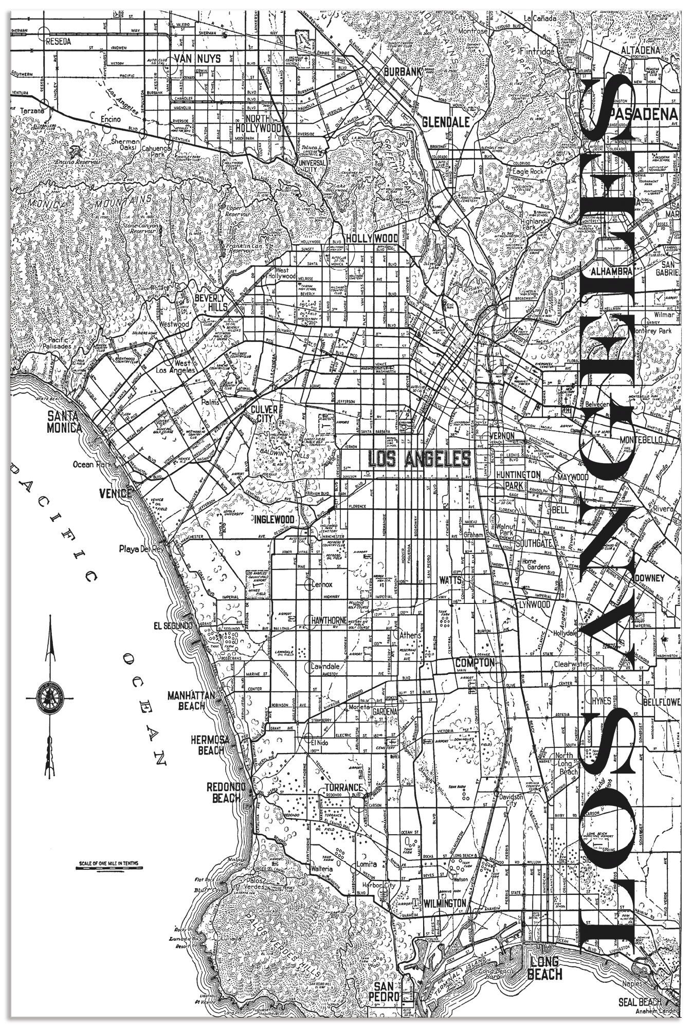 Artland Artprint Los Angeles Kaart straten kaart in vele afmetingen & productsoorten - artprint van aluminium / artprint voor buiten, artprint op linnen, poster, muursticker / wand