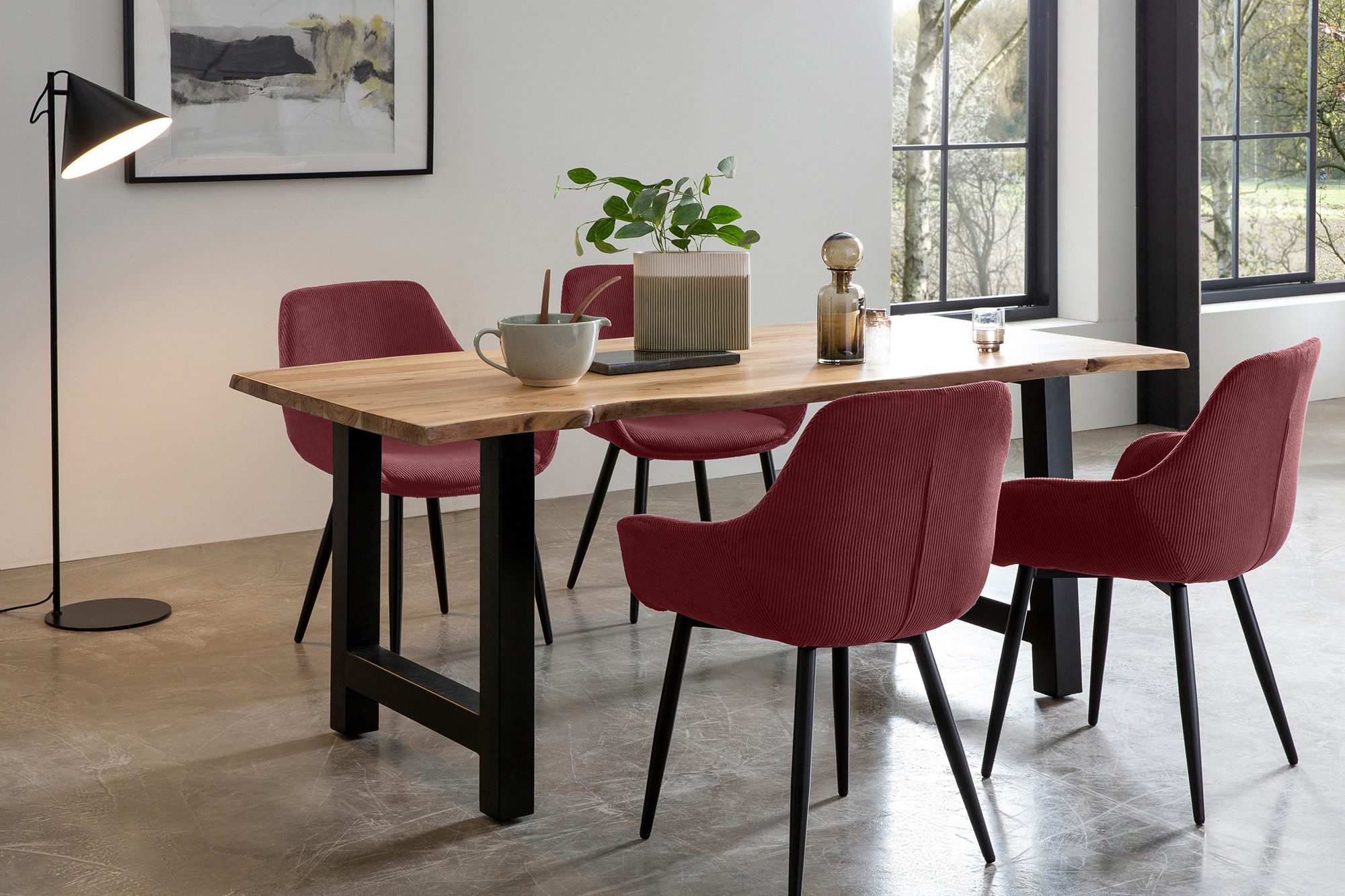 SalesFever Eethoek Massief hout geolied en tweevoudig gewaxt (set, 5-delig) eethoeken rood