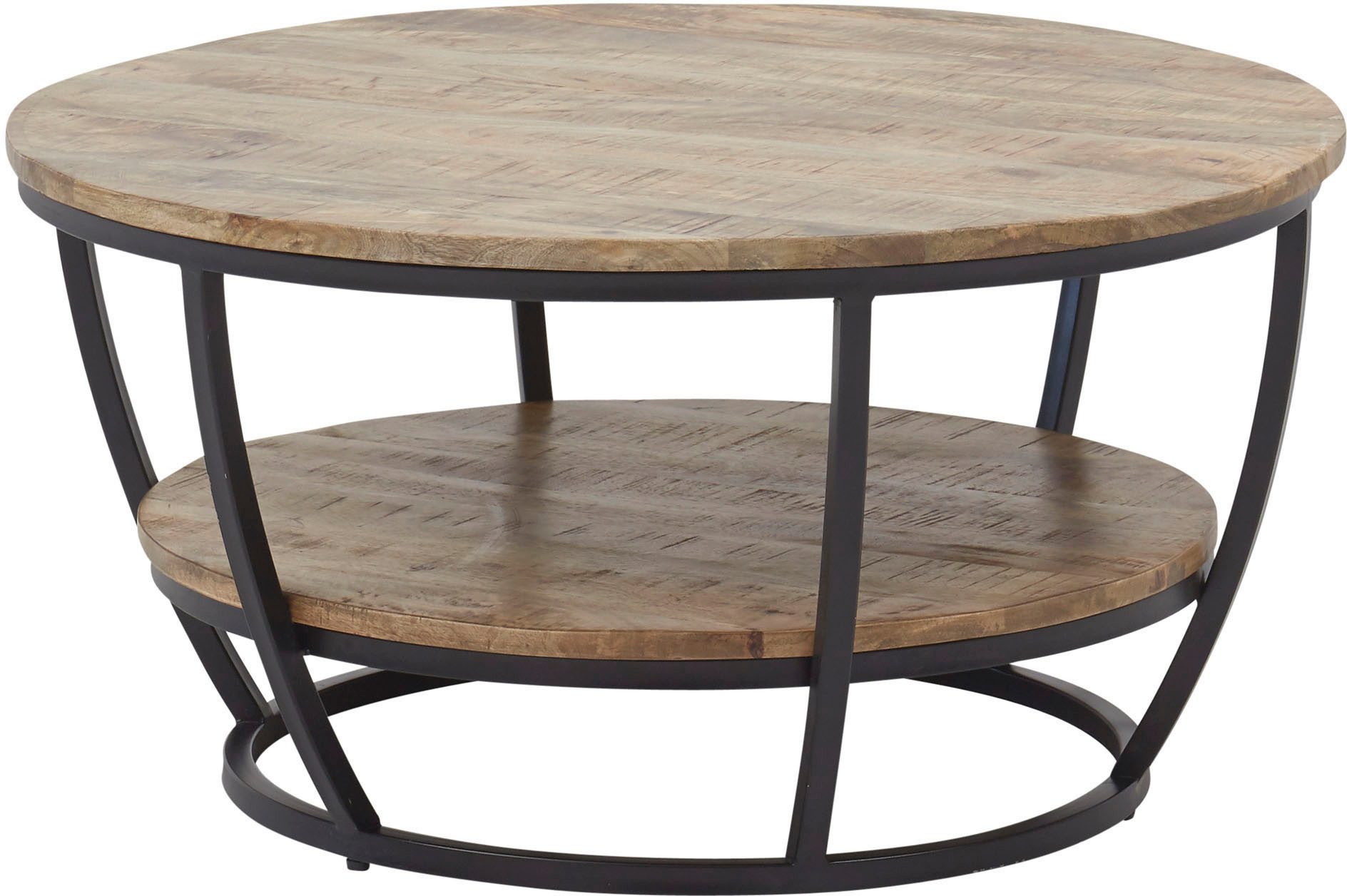 Stolkom Salontafel Jambi, TOPSELLER! rond massief hout met plank
