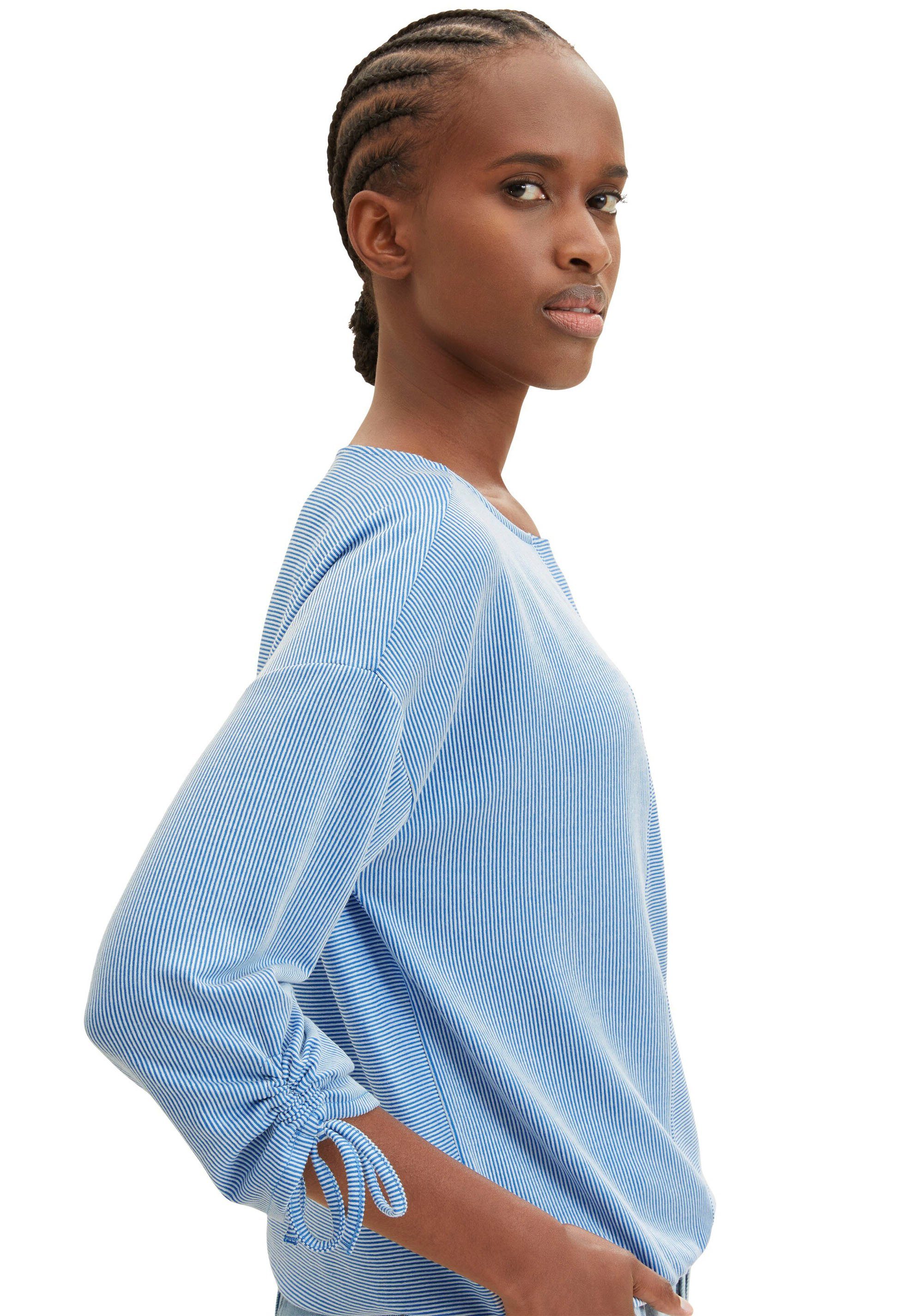 Tom Tailor Denim Shirt met 3/4 mouwen in fijne rib-look