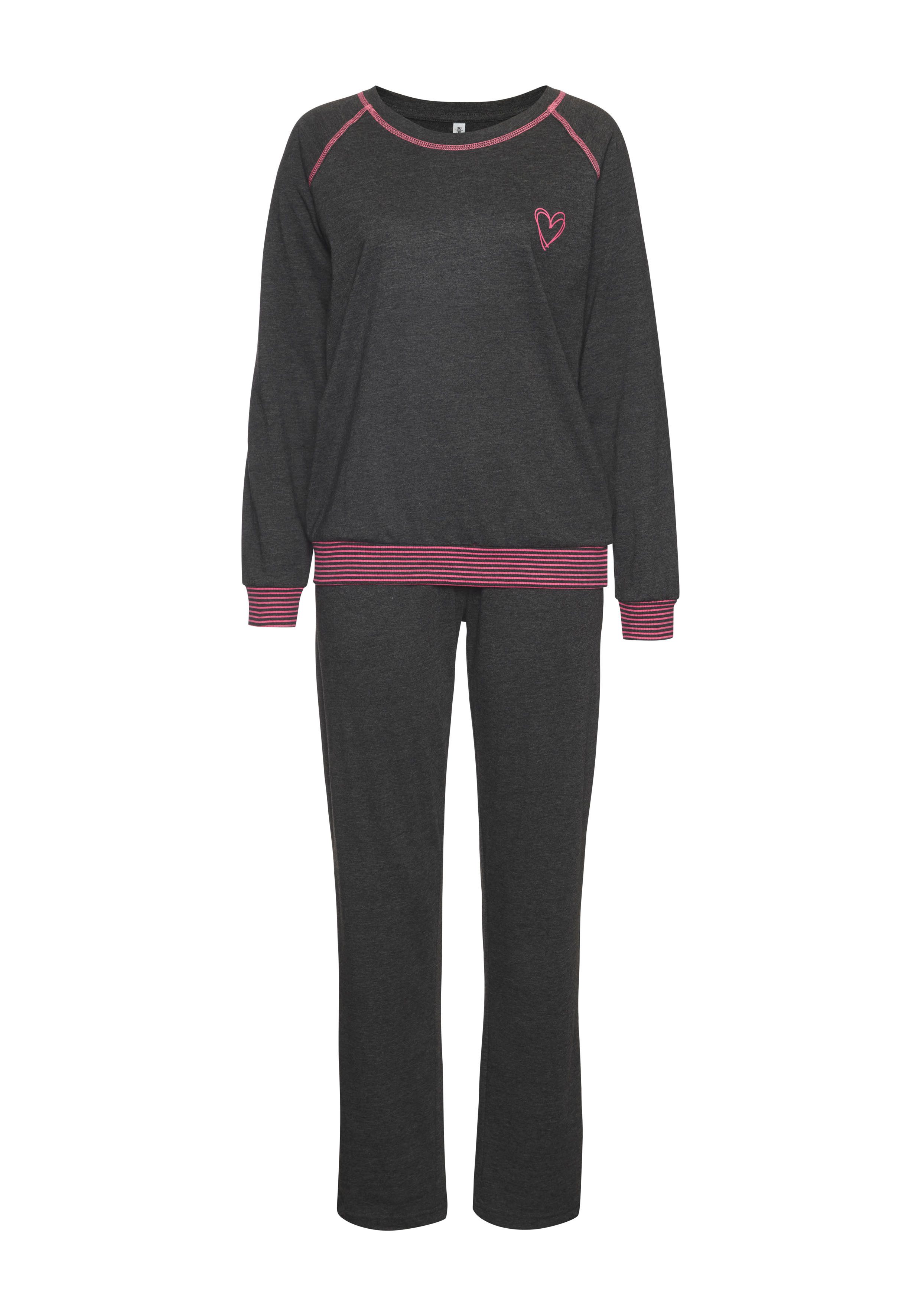 Vivance Dreams Pyjama met decoratieve flatlock-naden in neonkleuren (2-delig)