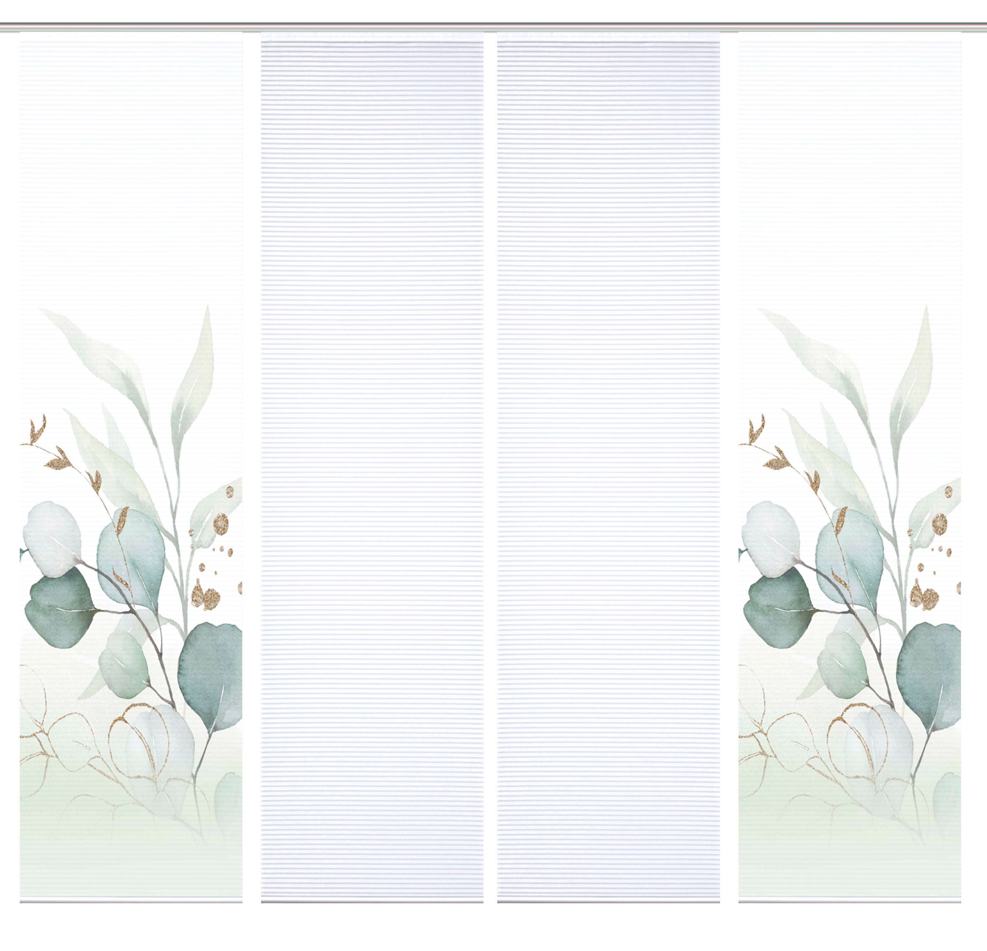 HOME in green Paneelgordijn ABANIO SET DIGITALE PRINT, BAMBOELOOK GERECYCLED (4 stuks)