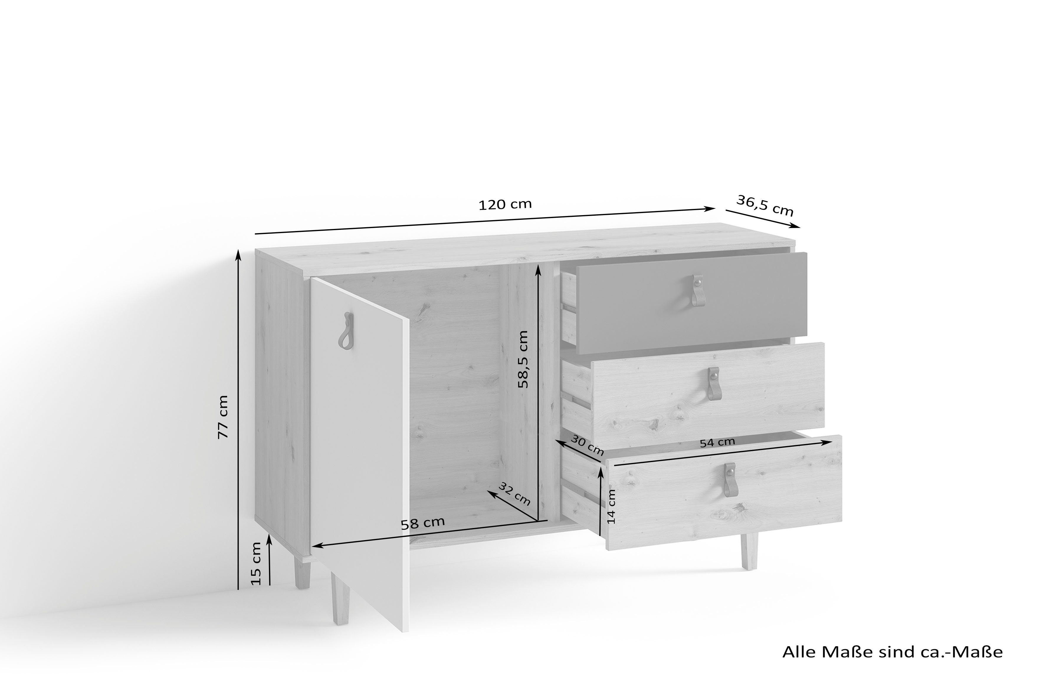 INOSIGN Dressoir Bill, commode in 120 cm en 180 cm breed, met massief houten poten,