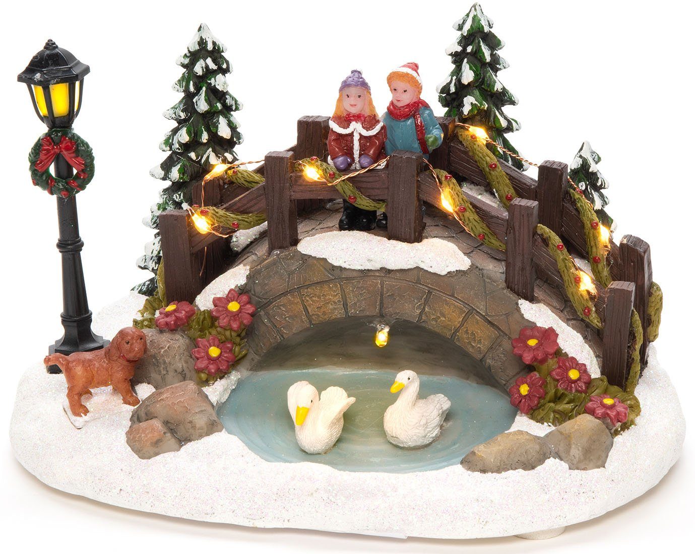 KONSTSMIDE Kerstfiguur Kerst versiering Led-tafereel vijver met brug (1 stuk)
