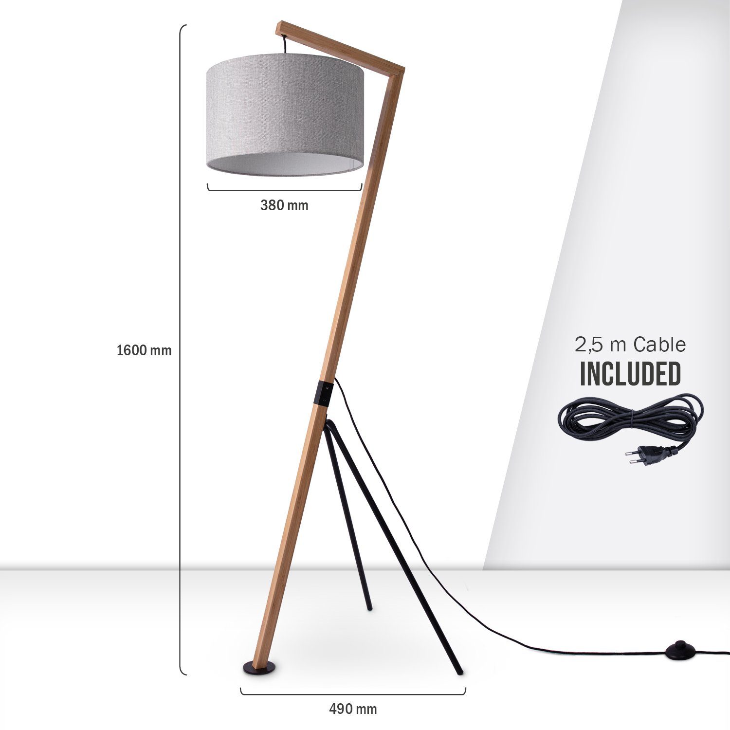 Paco Home Staande lamp GALLOW Modern woonkamer driepoot hout metaal vintage E27 galg