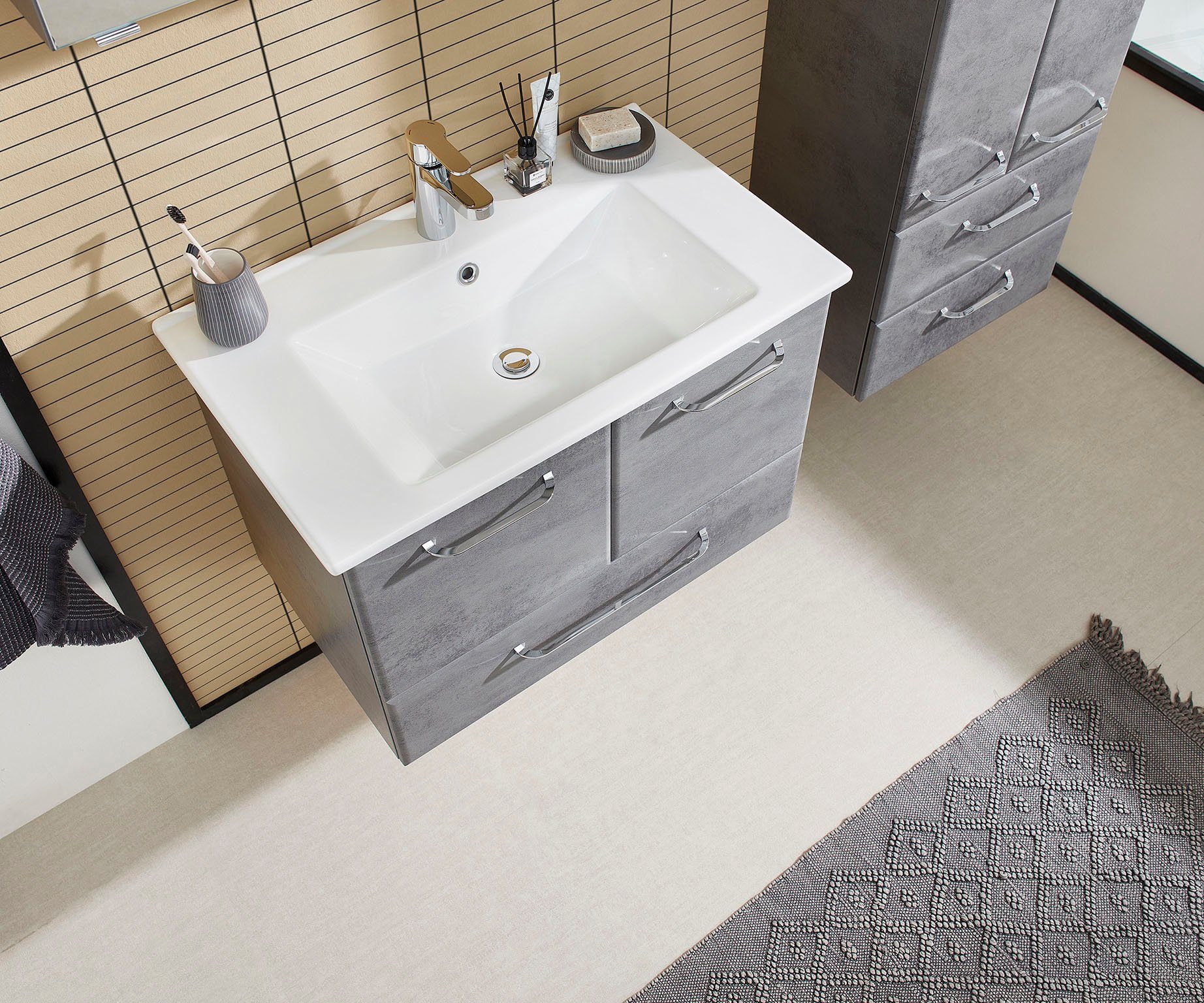 Saphir Badkamerserie Quickset 945 keramieken wastafelonderkast met onderkast, 75 cm breed Wastafelmeubel, 2 deuren, 1 lade, inclusief deurdemper, wastafelonderkast set (1 stuk)
