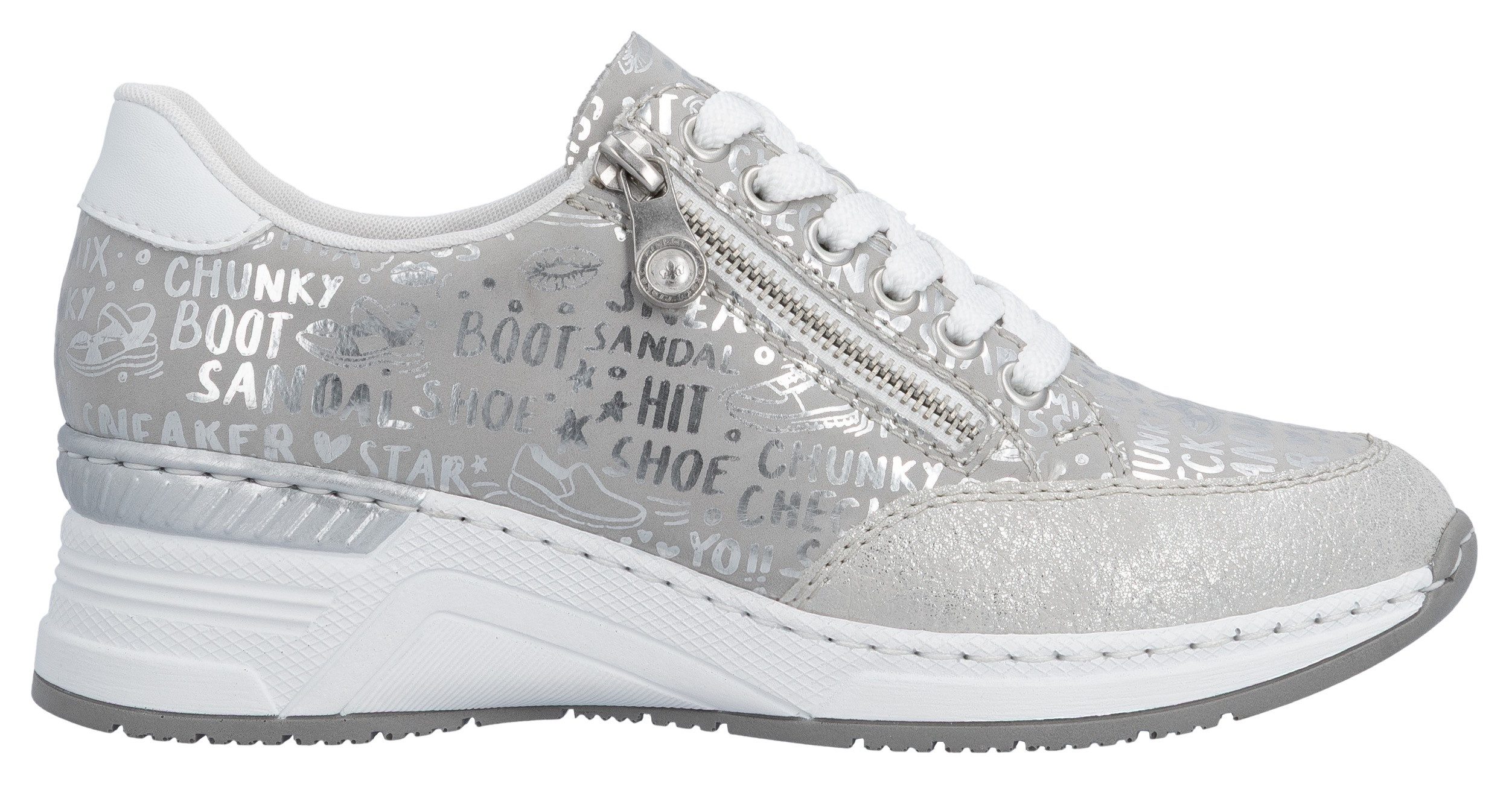 Rieker Sneakers bedrukt met letters, vrijetijdsschoen, lage schoen, veterschoen