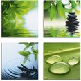 artland artprint op linnen blaadjes water zen steenpiramide druppel (4 stuks) groen