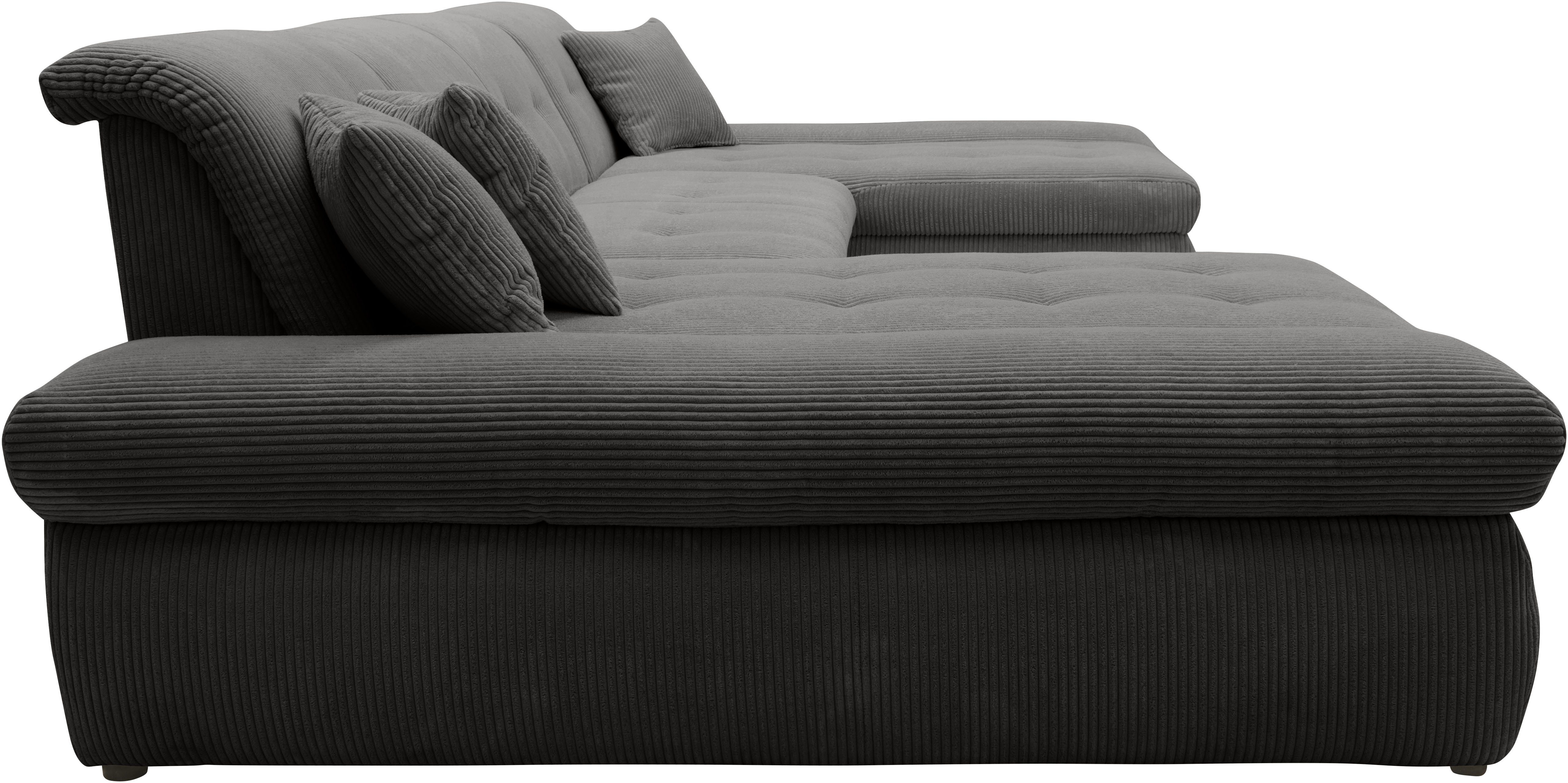 DOMO collection Zithoek Moric optioneel met slaapfunctie en armleuningsverstelling, XXL U-vorm, aan beide zijden met recamière, incl. sierkussen, cord-bekleding