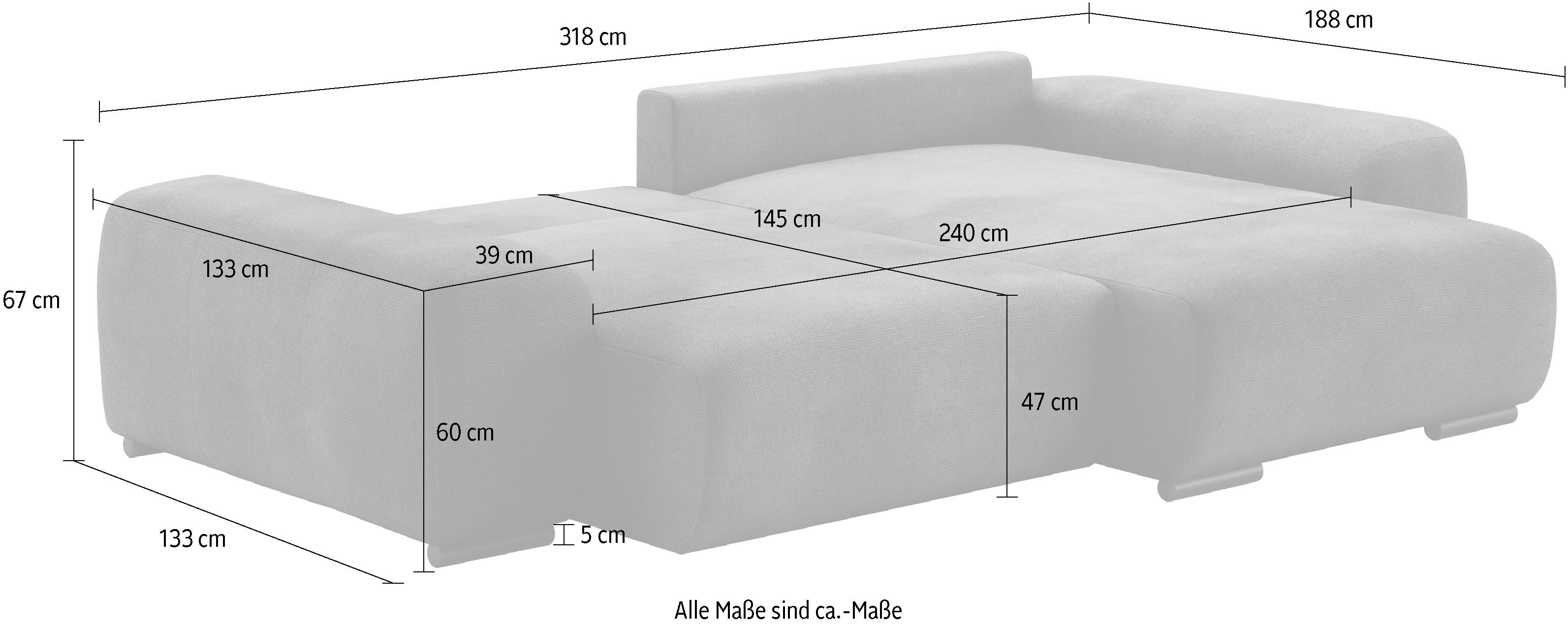 Mr. Couch Hoekbank Sundance, L-vorm Permanente slaper met bed, bedbox, tot 140 kg belastbaar