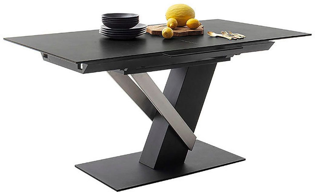 MCA furniture Eettafel MASSARO tafel met voet 160-210 cm Keramiek, metaal, synchronisatie-uittrekmechanisme, uittrekbaar, 6-8 personen