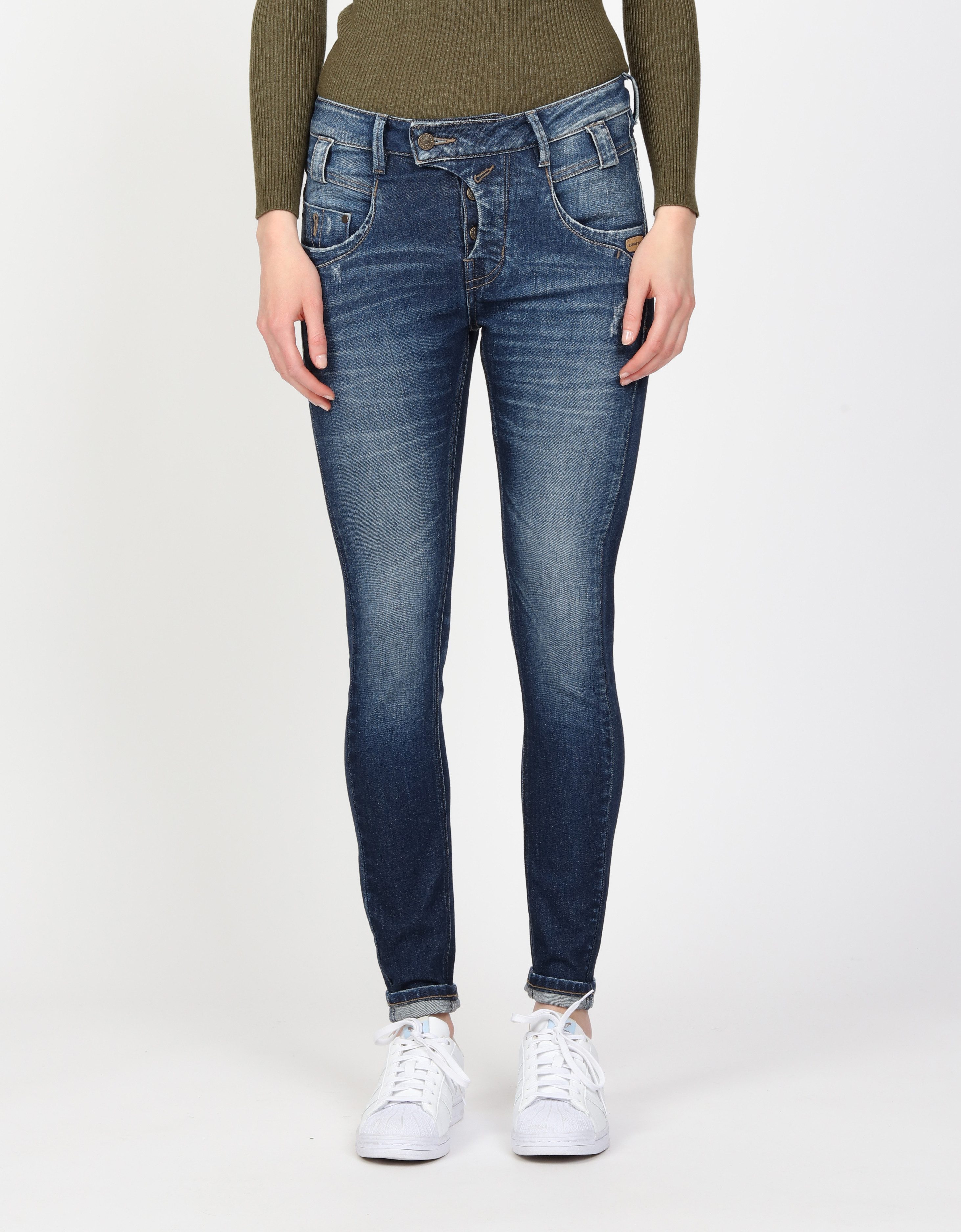 GANG Slim fit jeans 94Marge met bijzondere 4-knoopssluiting dames slim fit jeans maat 34 blauw