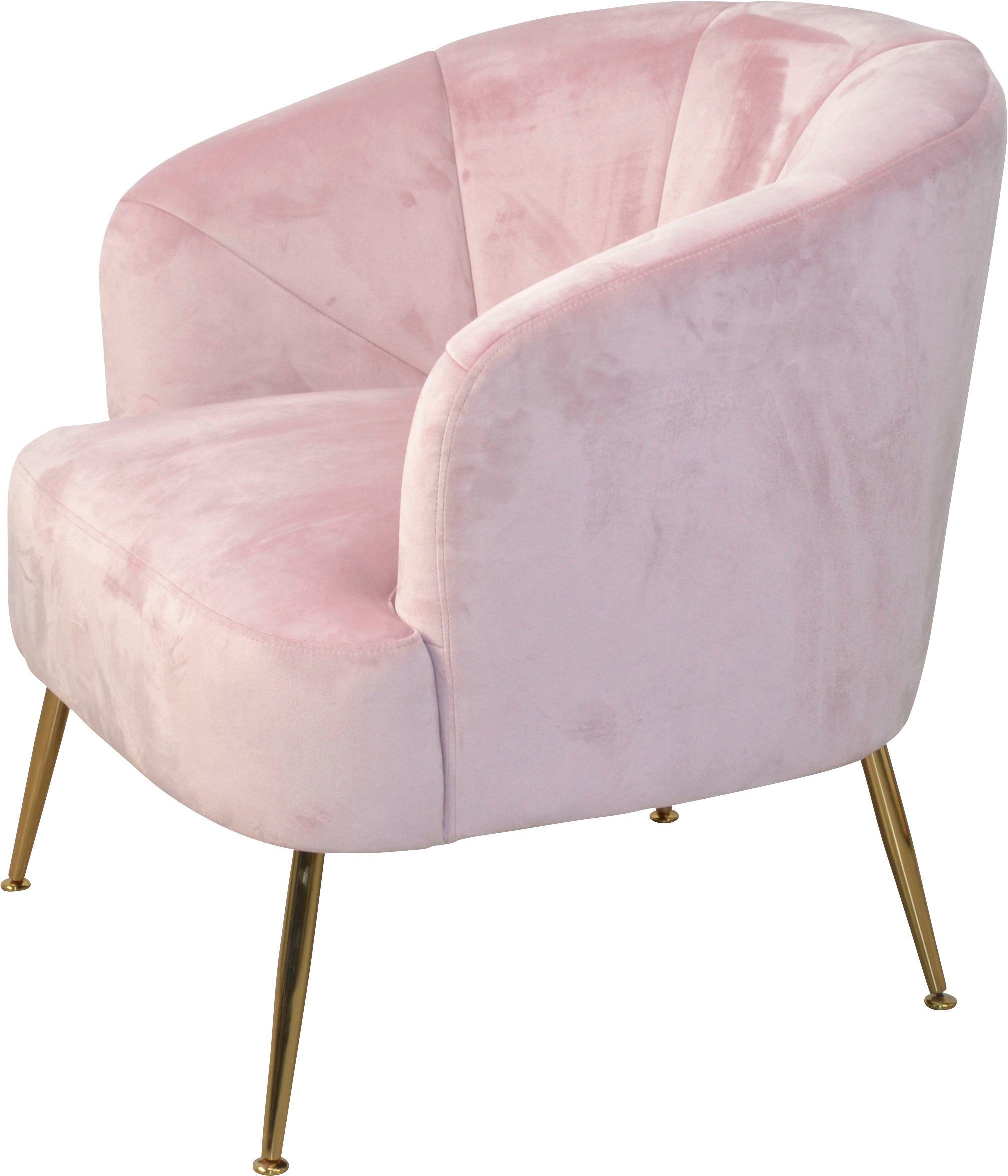 HOFMANN LIVING AND MORE Fauteuil Poten van stalen buizen, goudkleurig gelakt, veloursovertrek