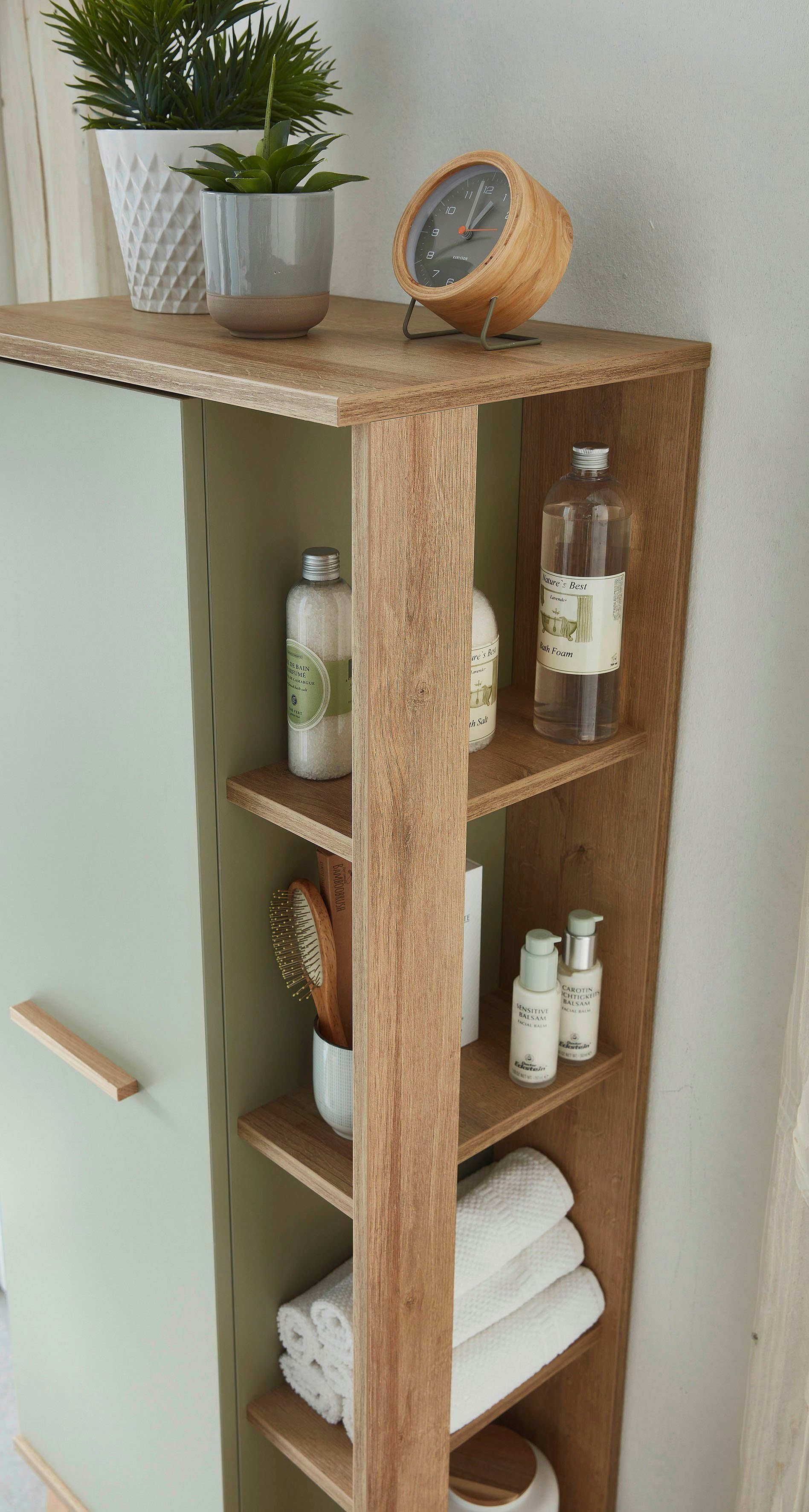 Saphir Badkamerserie Quickset 3-delig, wastafelonderkast met led-spiegelkast Halfhoge kast, incl. deurdemper, 4 deuren, 5 planken, badkamer set (3-delig)