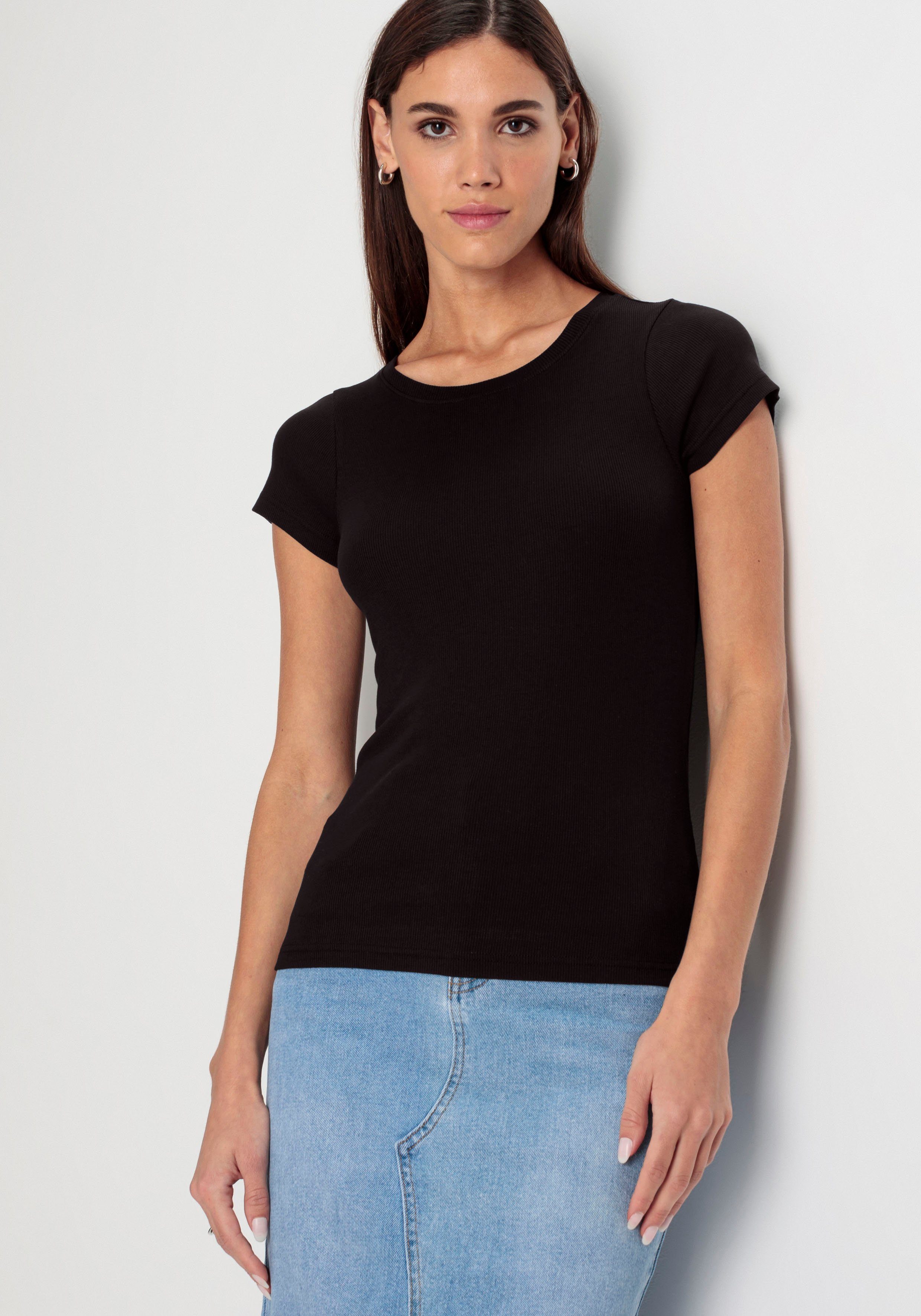 HECHTER PARIS Shirt met ronde hals in rib-look nieuwe collectie
