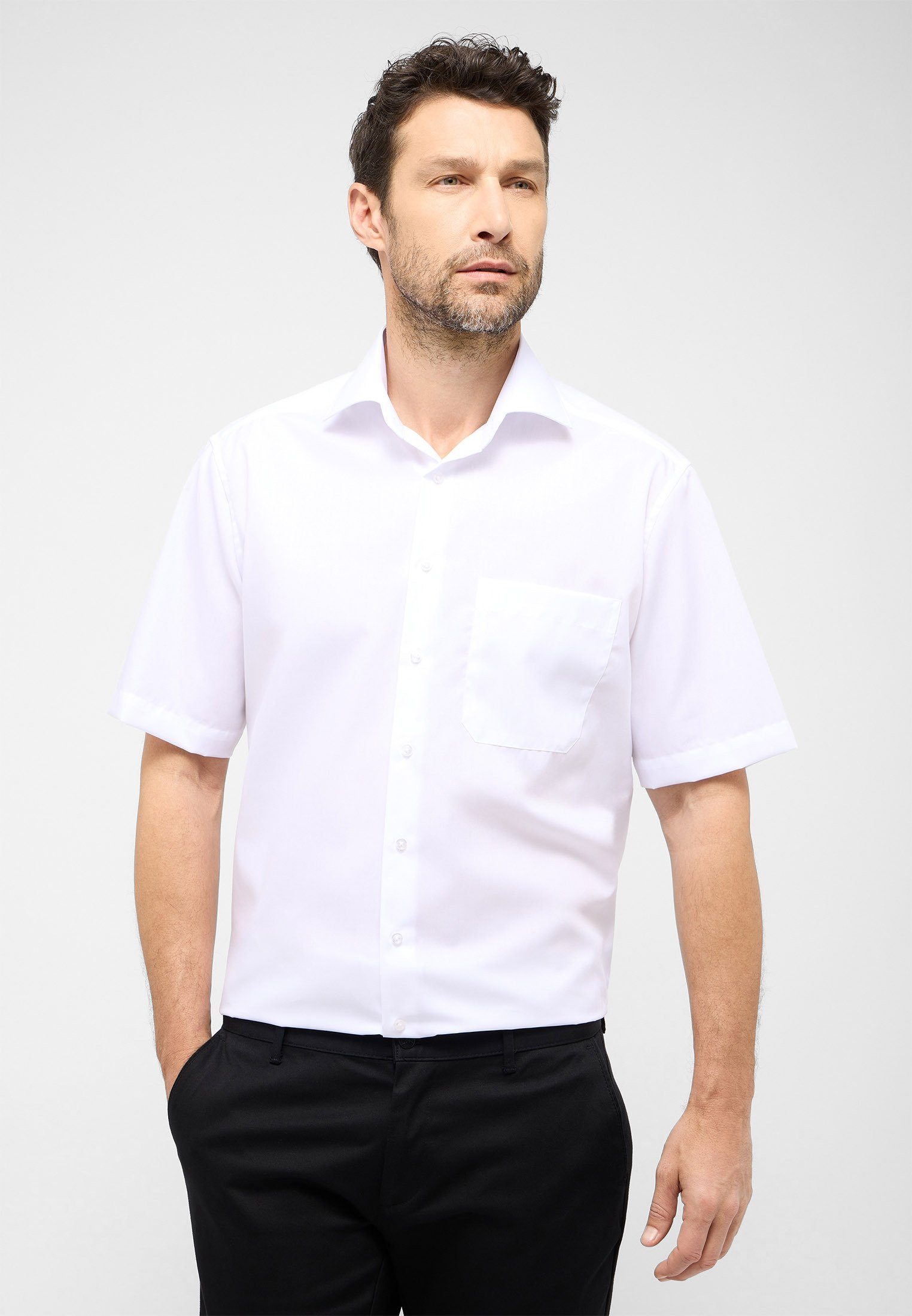 Eterna Overhemd met korte mouwen Comfort fit NON IRON (strijkvrij) heren overhemden maat 48 wit