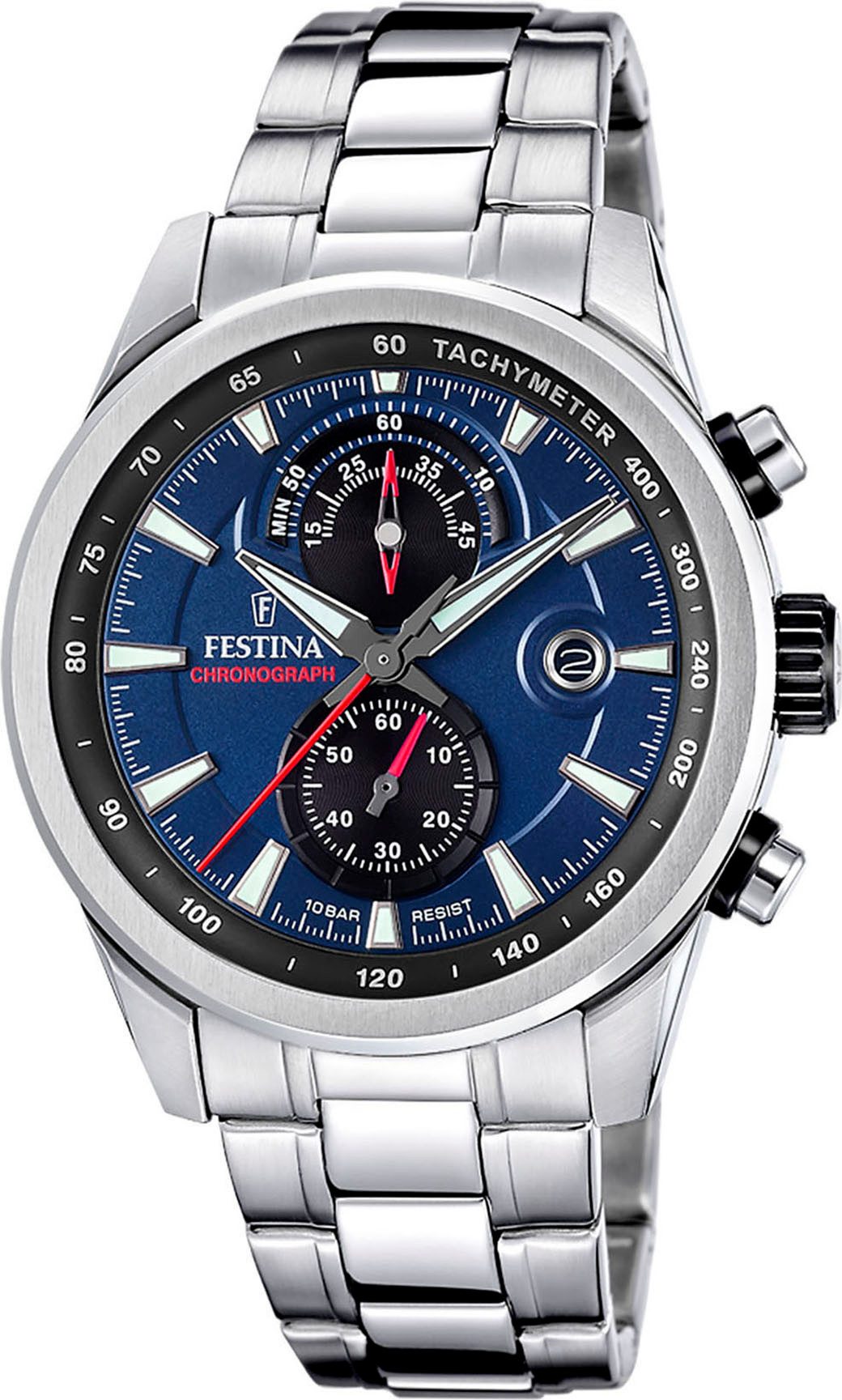 Festina Chronograaf Timeless Chronograph Quartzhorloge, horloge, herrenuur, roestvrijstalen band, analoog, dag
