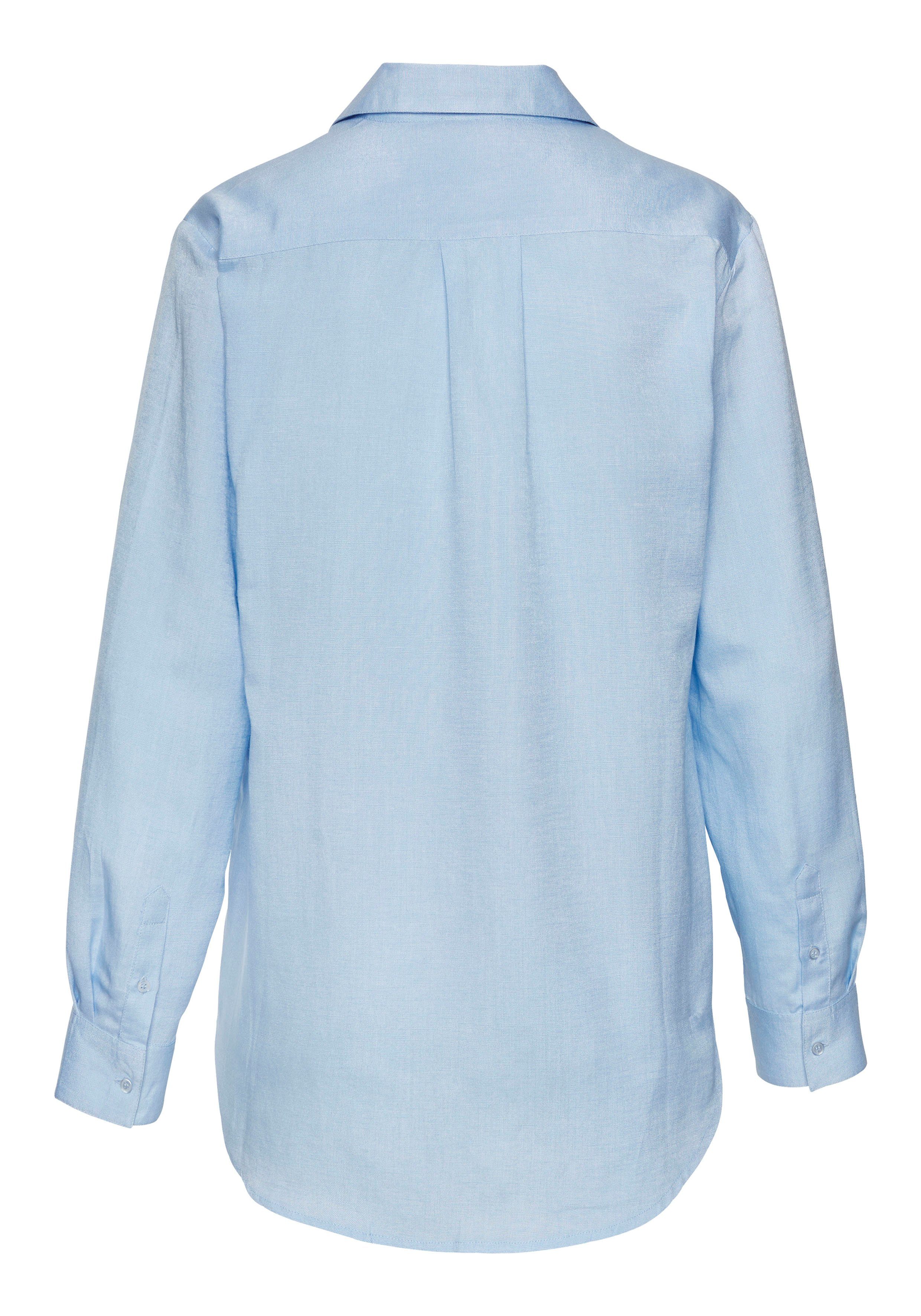 Lascana Overhemdblouse van linnenmix damesblouse met overhemdkraag en knoopsluiting