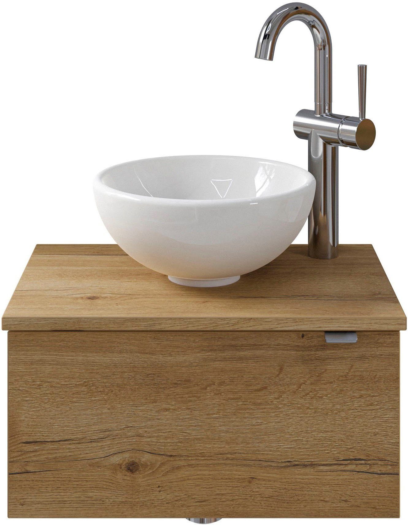 Saphir Wastafelonderkast Serie 6915 wastafel met onderkast voor gastenbadkamer, tweede toilet (3-delig) wastafelmeubels bruin