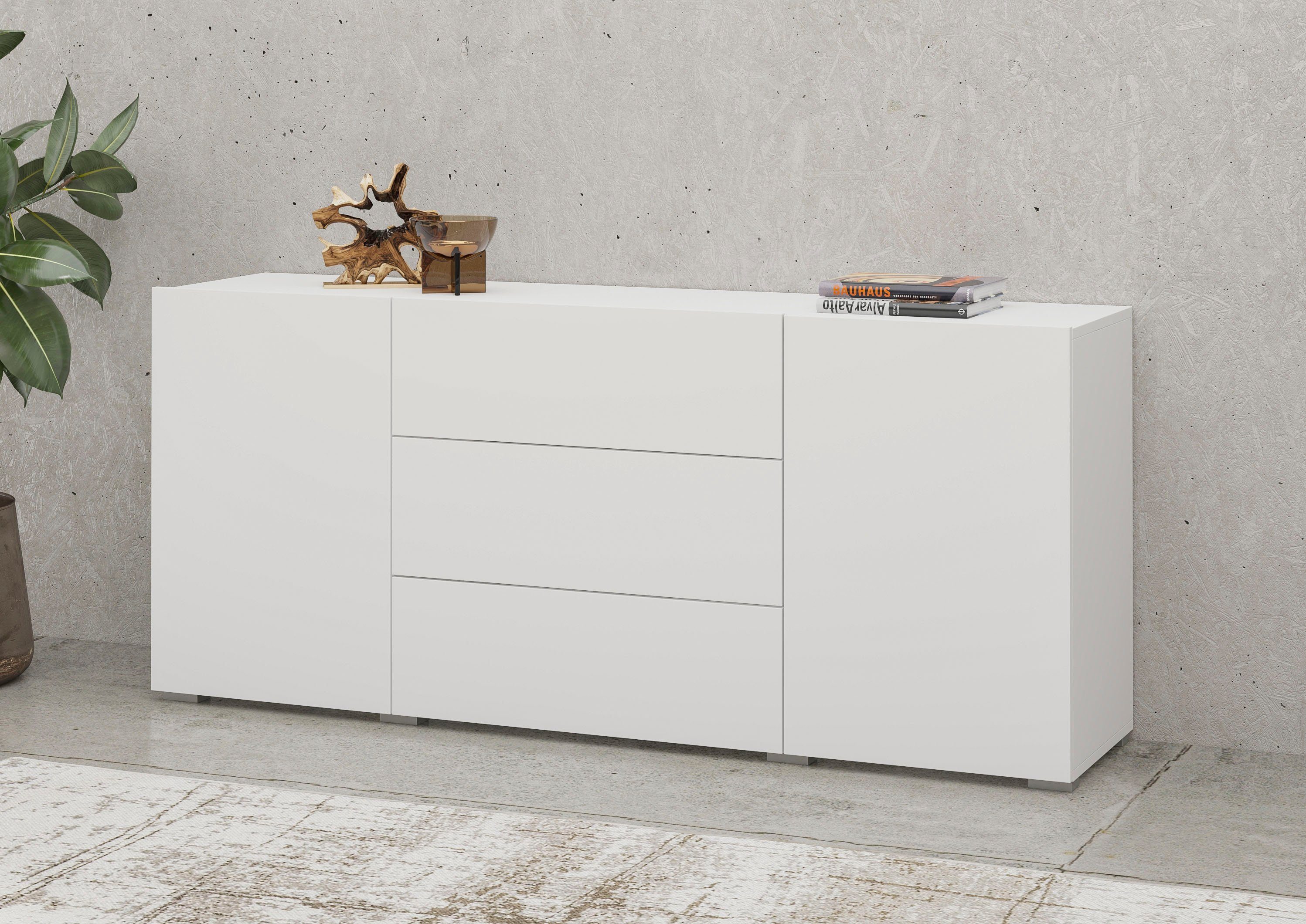INOSIGN Dressoir Ava, breedte 140 cm, hangend en staand te monteren moderne grepless commode, ladekast, 2 deuren/3 lades