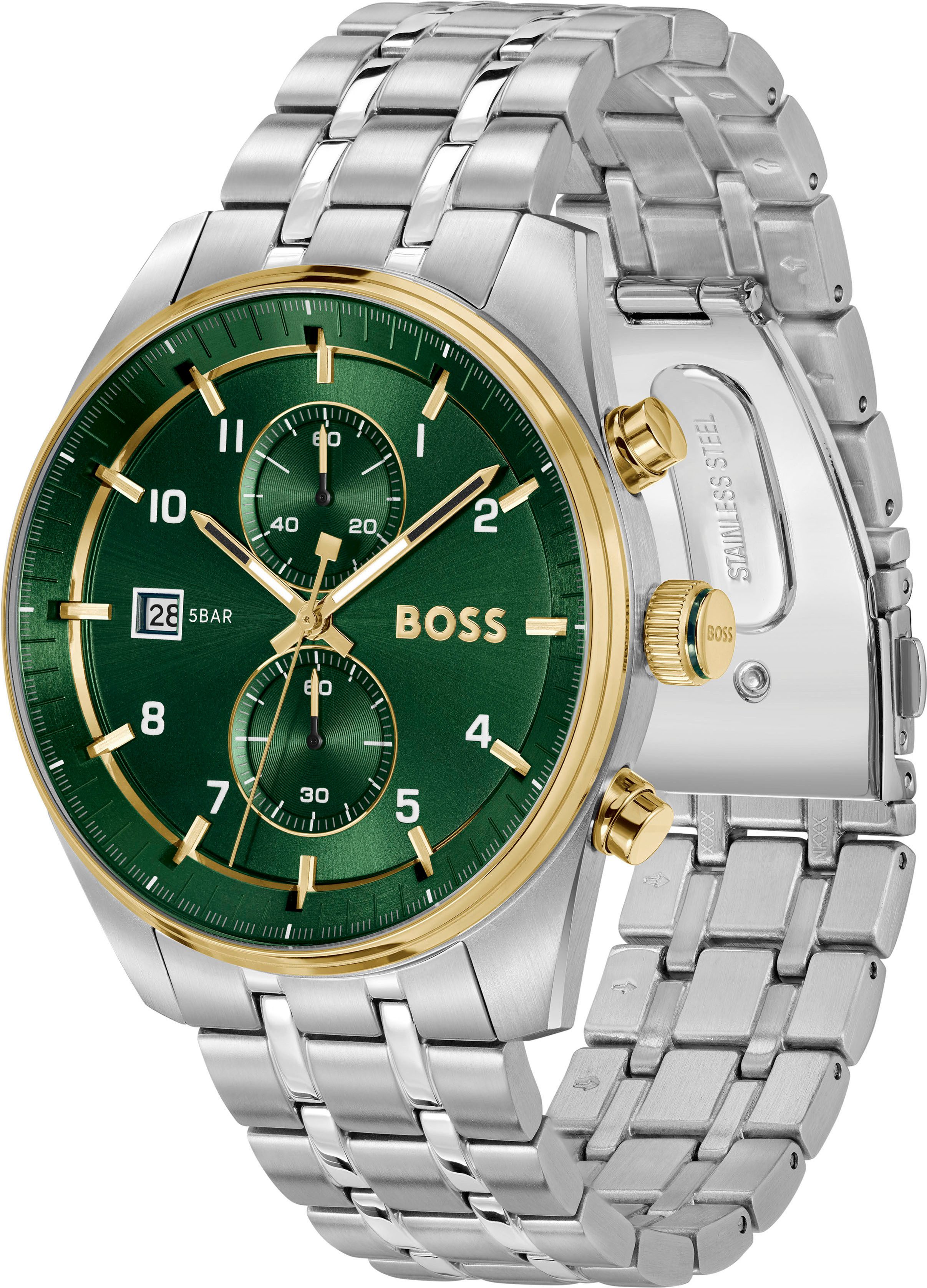 Boss Chronograaf SKYTRAVELLER Quartzhorloge, horloge, herrenuur, leren band, analoog, dag