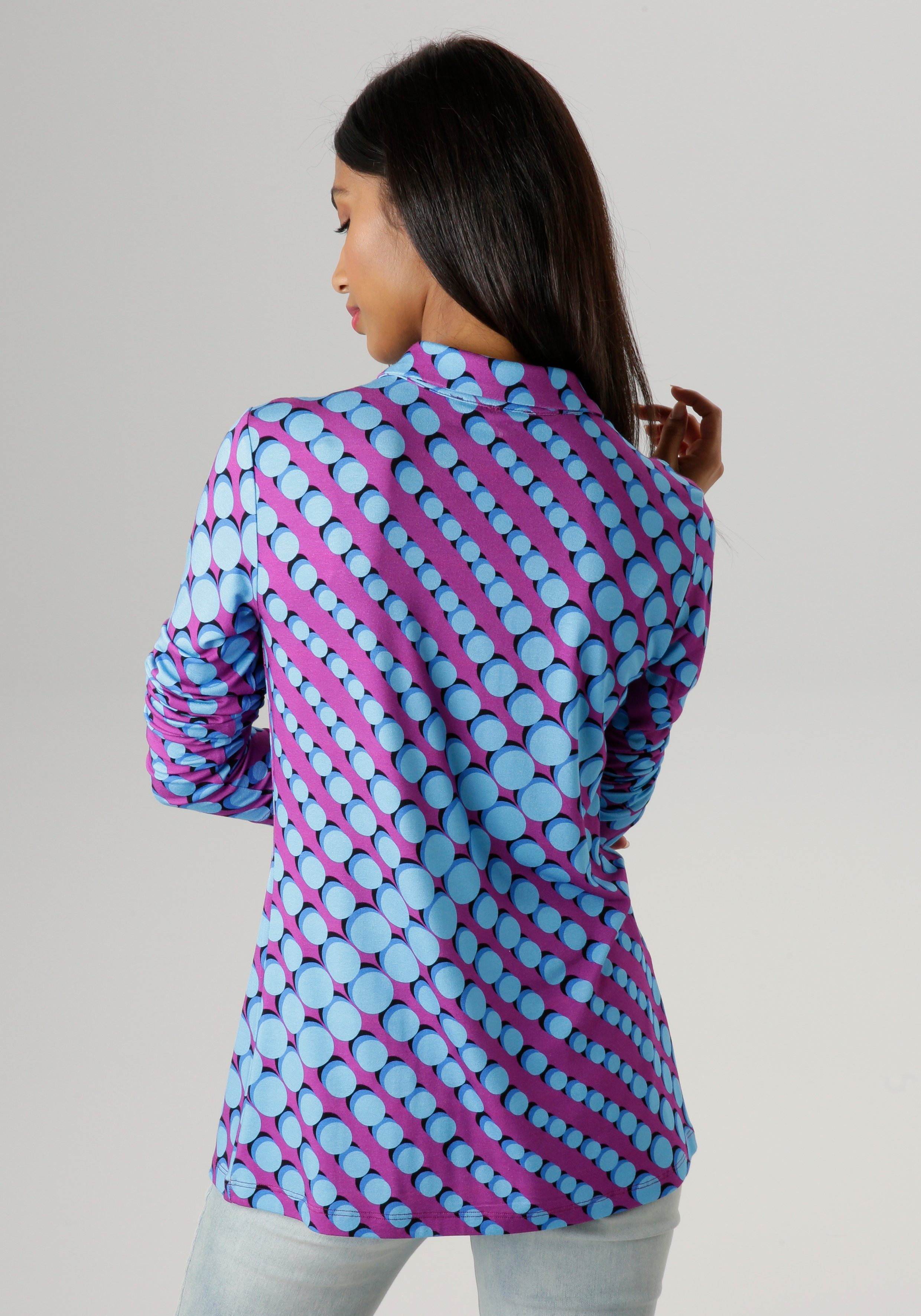 Aniston SELECTED Overhemdblouse van elastische jersey, met retro stippenprint