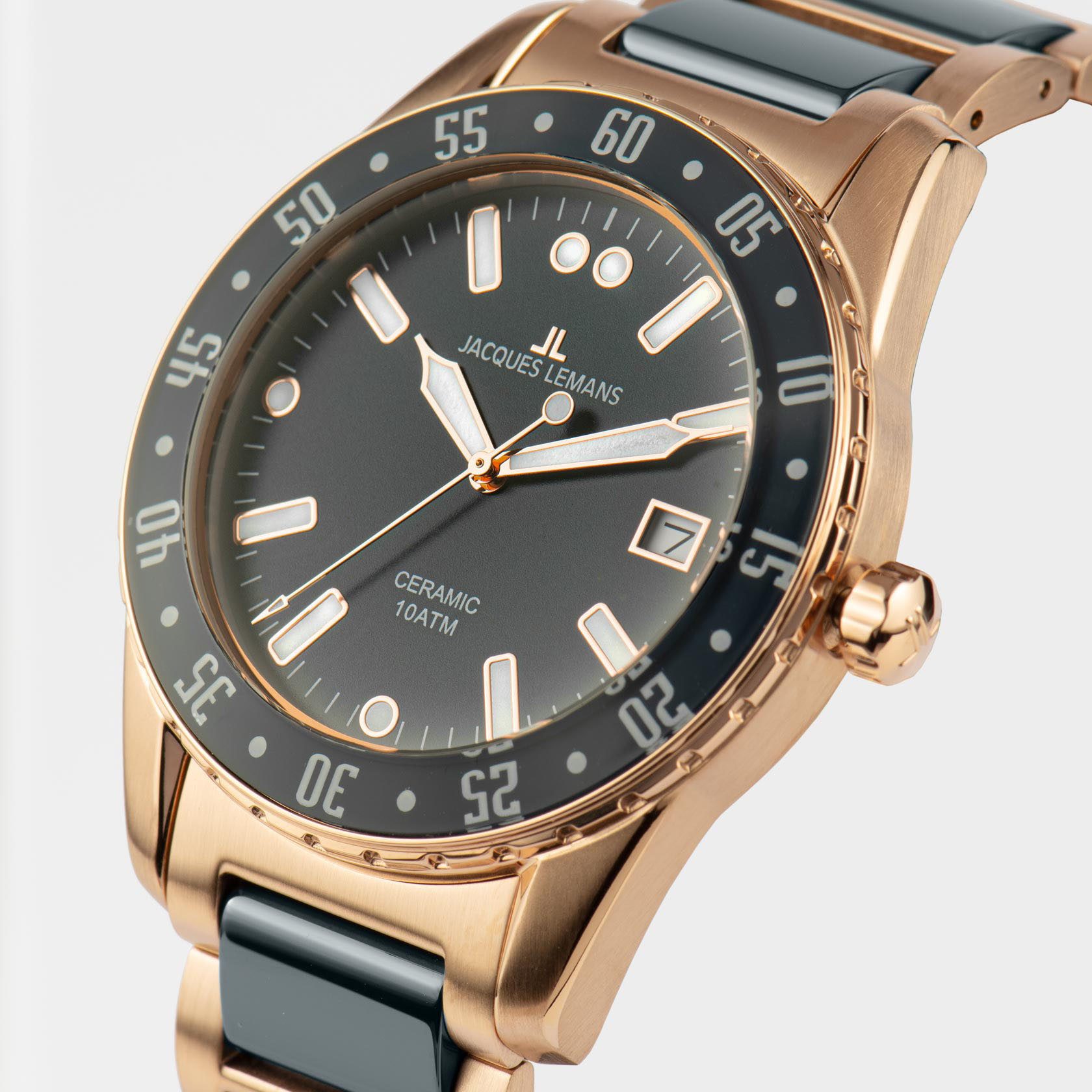 Jacques Lemans Keramisch horloge Liverpool Quartz horloge, polshorloge, herenhorloge, tot 10 bar waterdicht, analoog, datum