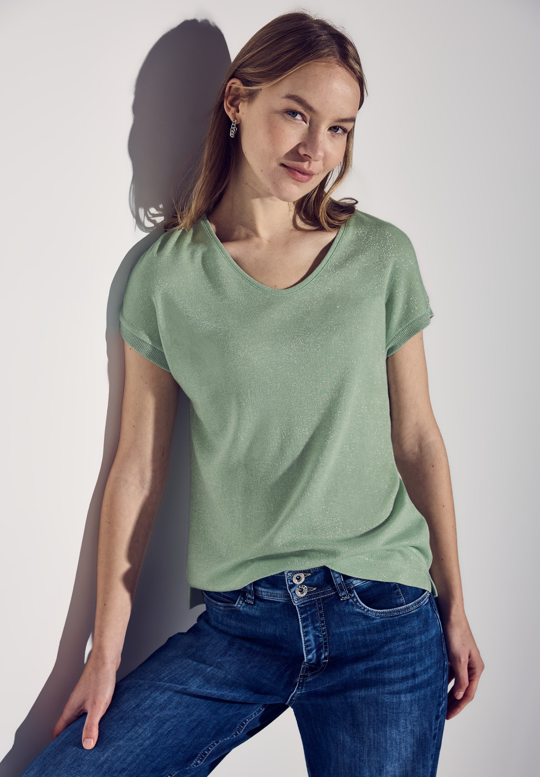 STREET ONE T-shirt in glitter-look dames t-shirts maat 38 groen