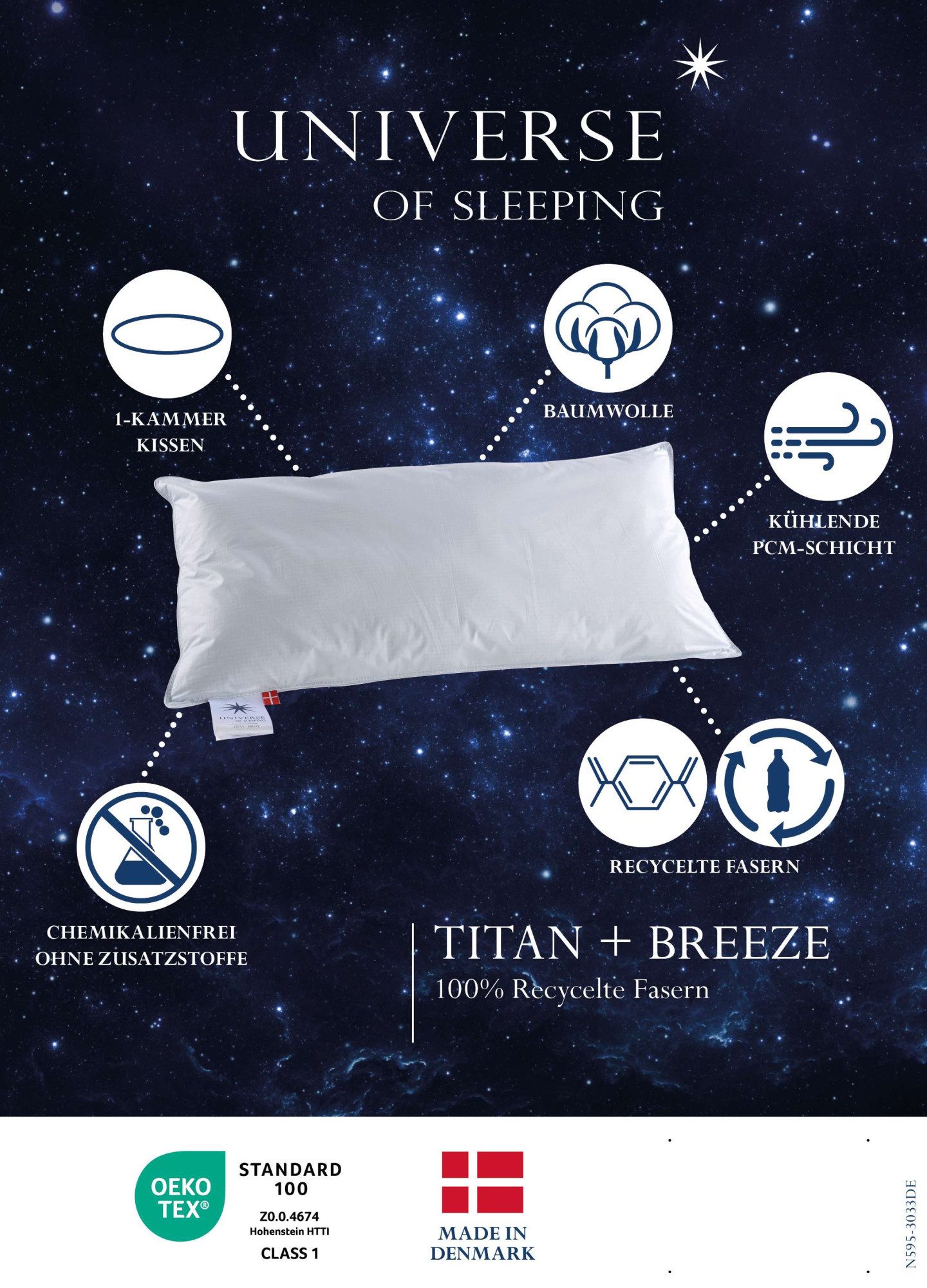 UNIVERSE OF SLEEPING Synthetisch hoofdkussen Titan Breeze klimaatactieve katoenhoes, klimaatregulerend kussen