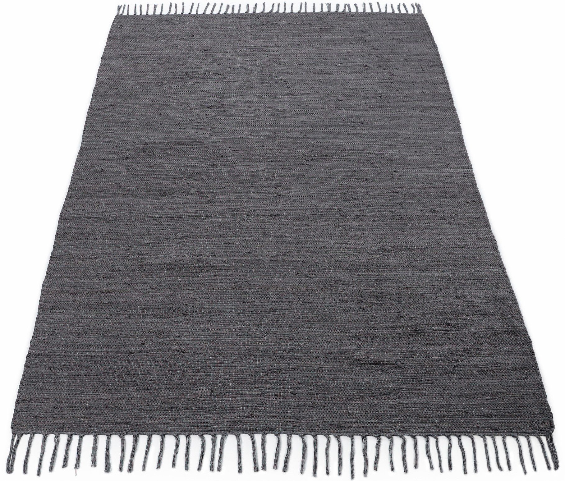 carpetfine Vloerkleed Kelim Chindi uni Tweezijdig te gebruiken kleed, puur katoen, met de hand geweven, unikleuren, met franje