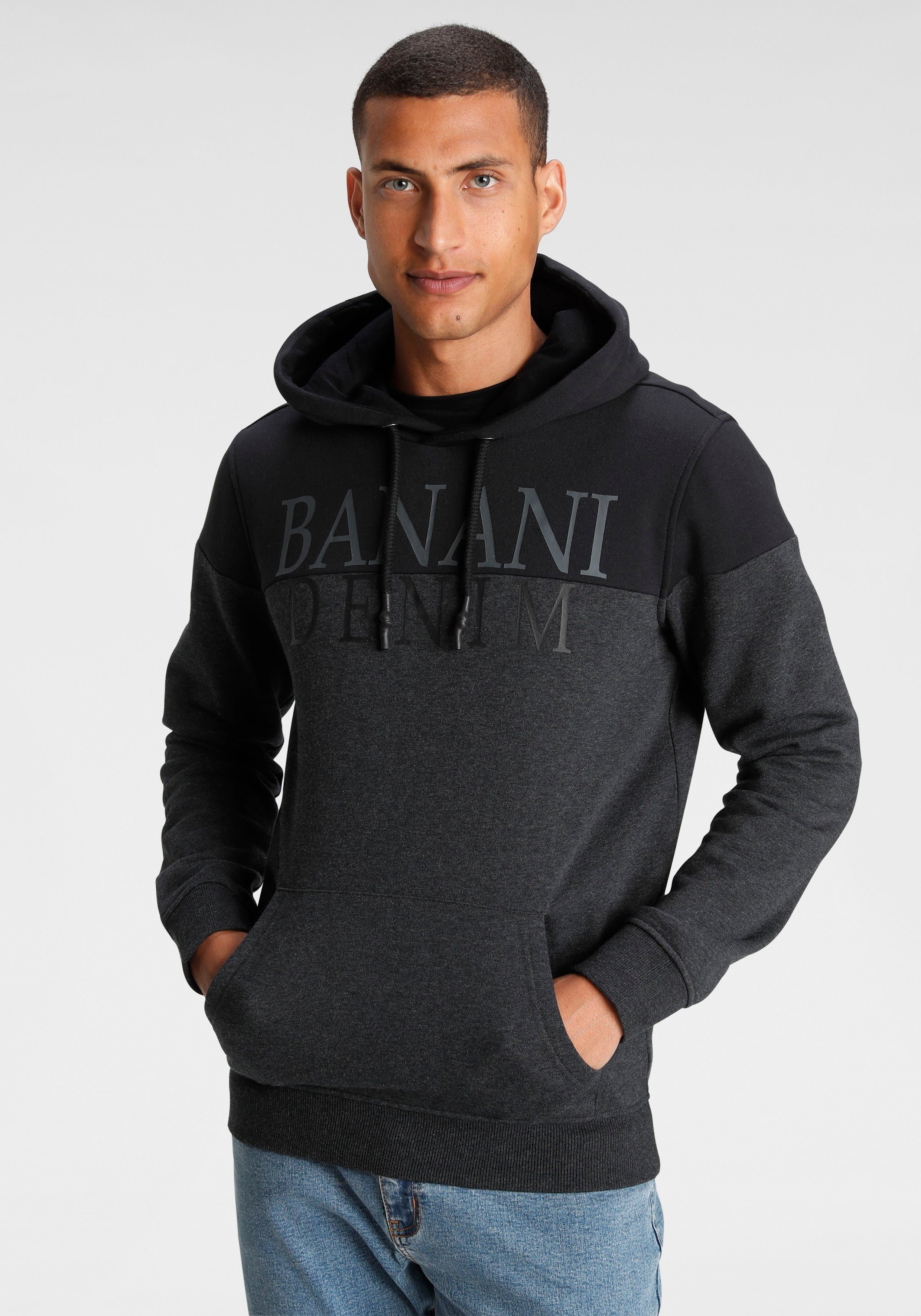 Bruno Banani Hoodie Lange mouwen, bedrukt en gemêleerd, van katoenmix