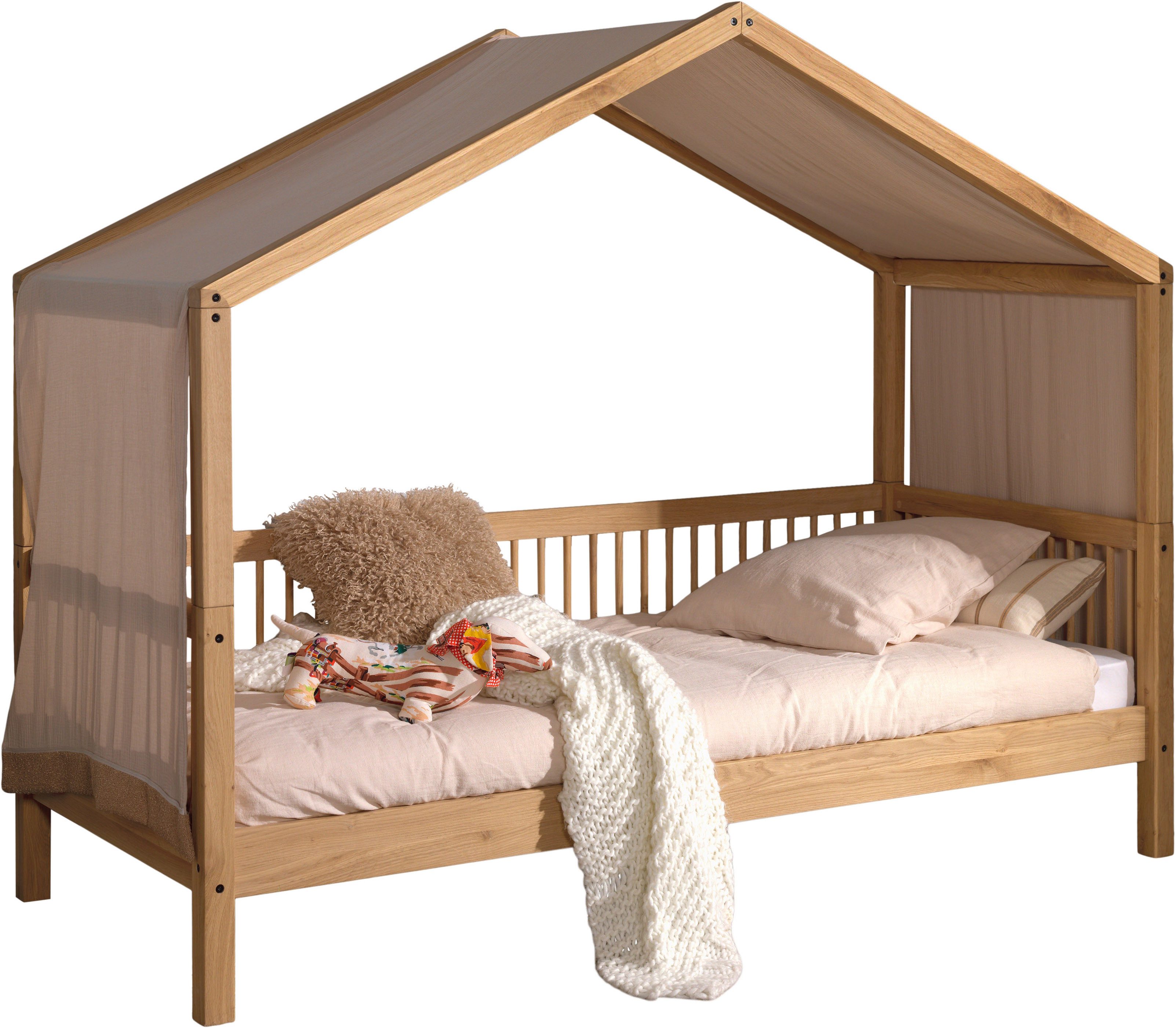 Home affaire Huisbed van massief eiken geolied, lf90x200 cm, met stoffen hemel