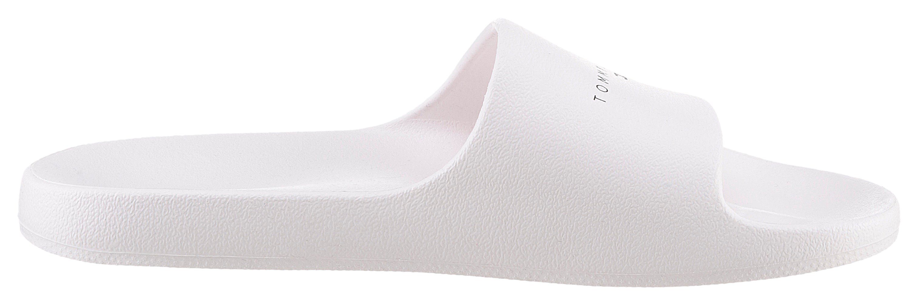 TOMMY JEANS Slippers TJW PRINTED PU POOL SLIDE , plateau, zomerschoen, slippers met logolettering op de bandage
