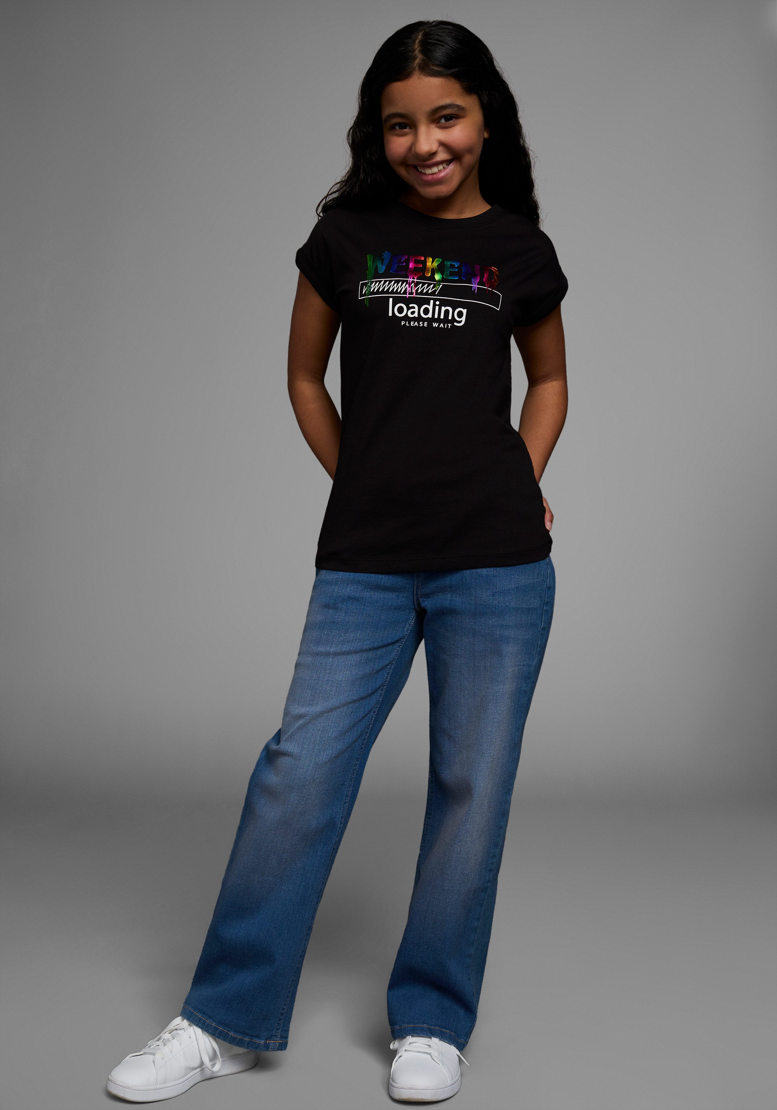 KIDSWORLD T-shirt WEEKEND loading...please wait Korte mouwen, wijde pasvorm, bedrukt uiterlijk, ronde hals