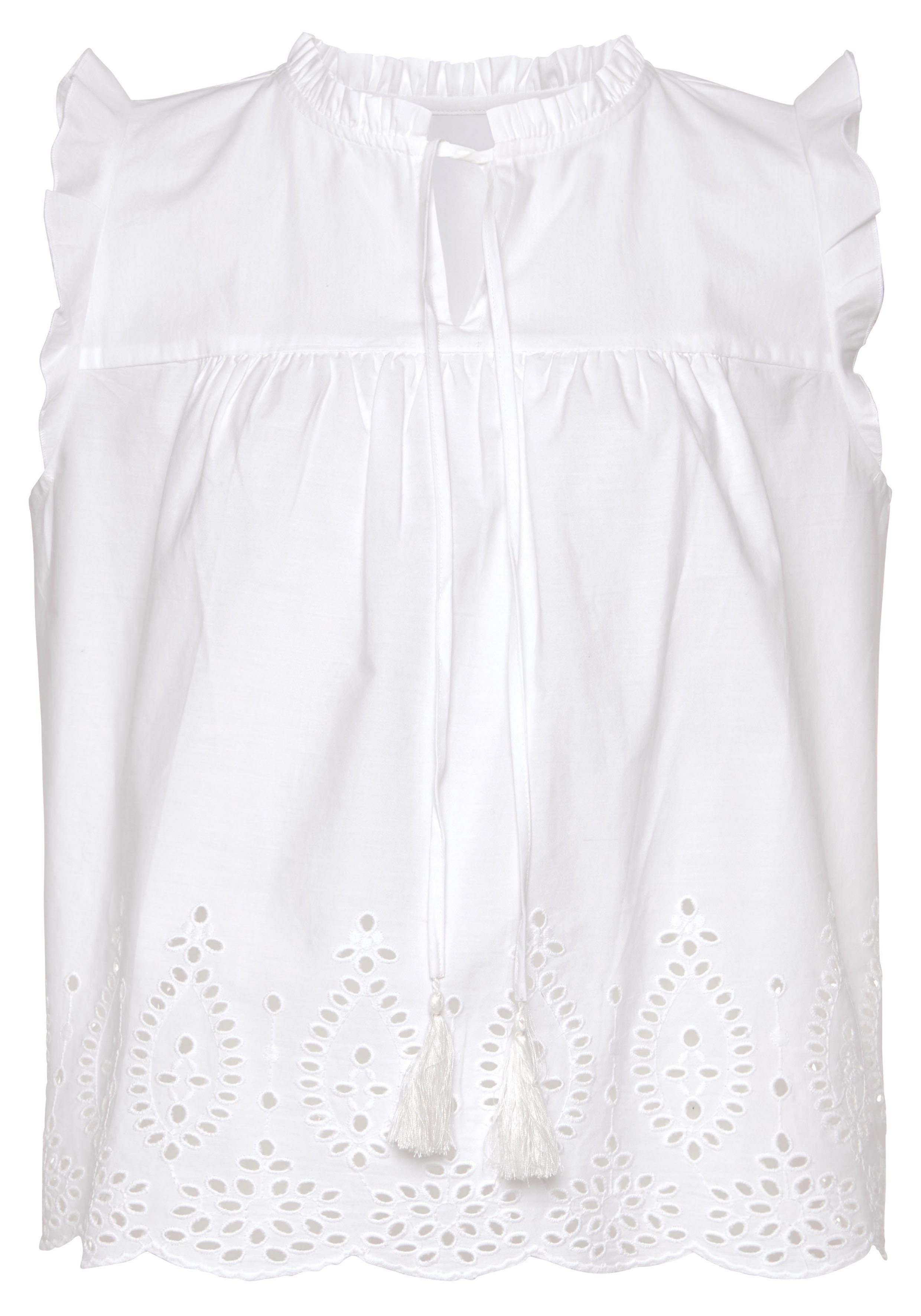 Vivance Blouse met korte mouwen met broderie anglaise en v-hals, blousetop, zomers