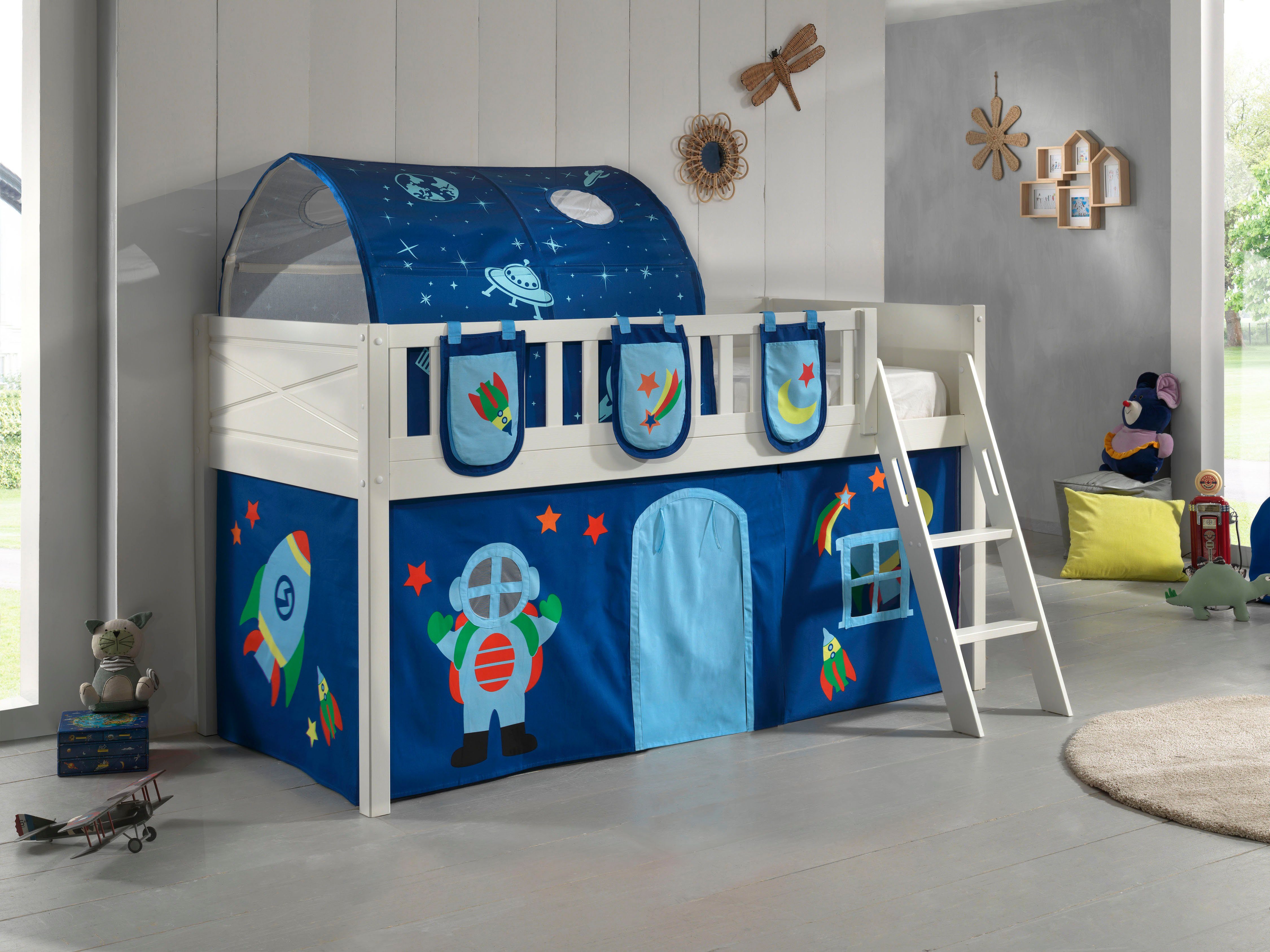 Vipack Hoogslaper Scott met ladder, ligoppervlak 90 x 200 cm, doek, opbergvak, tunnel, 4 designs