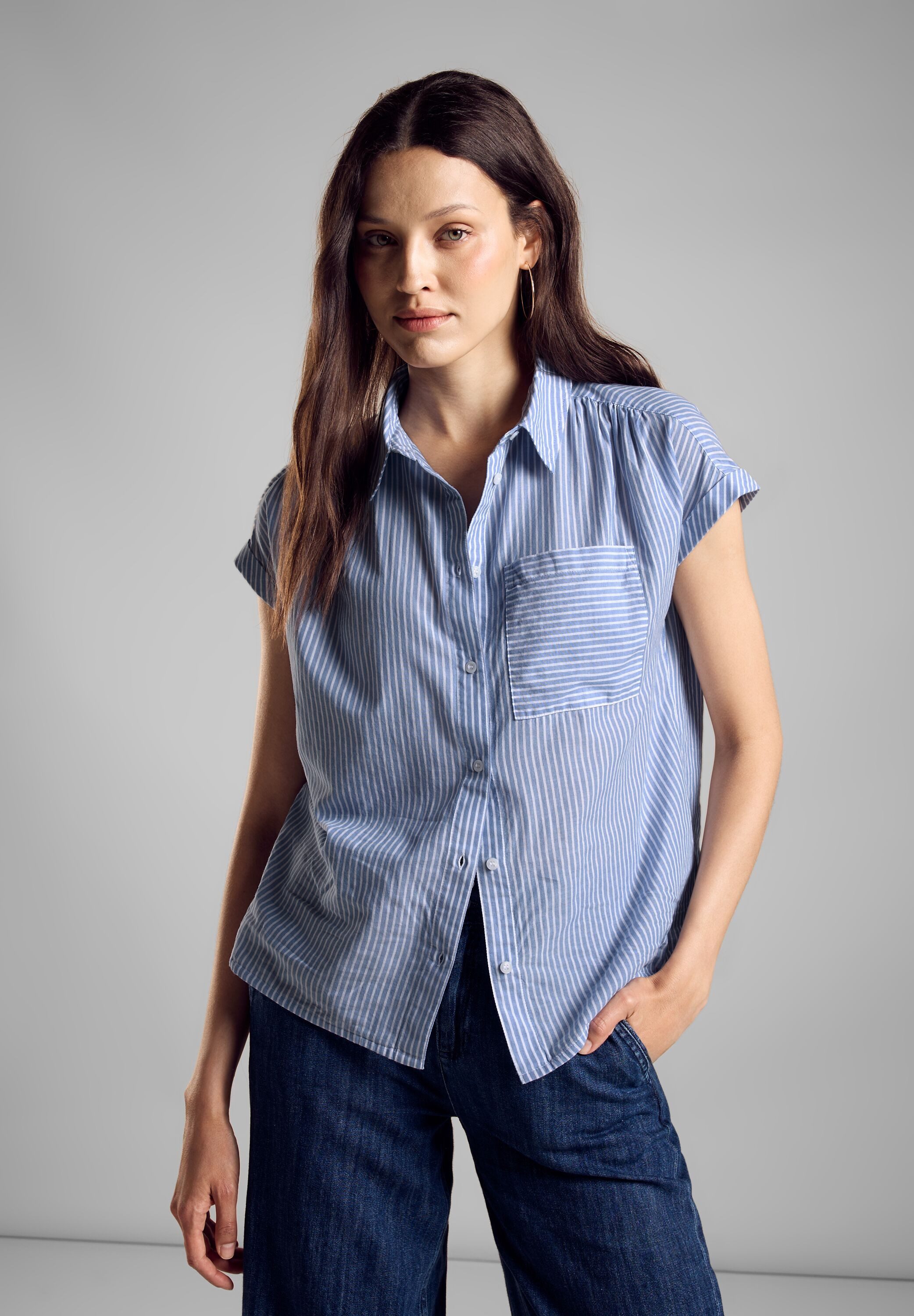 STREET ONE Blouse met korte mouwen met gestreept patroon