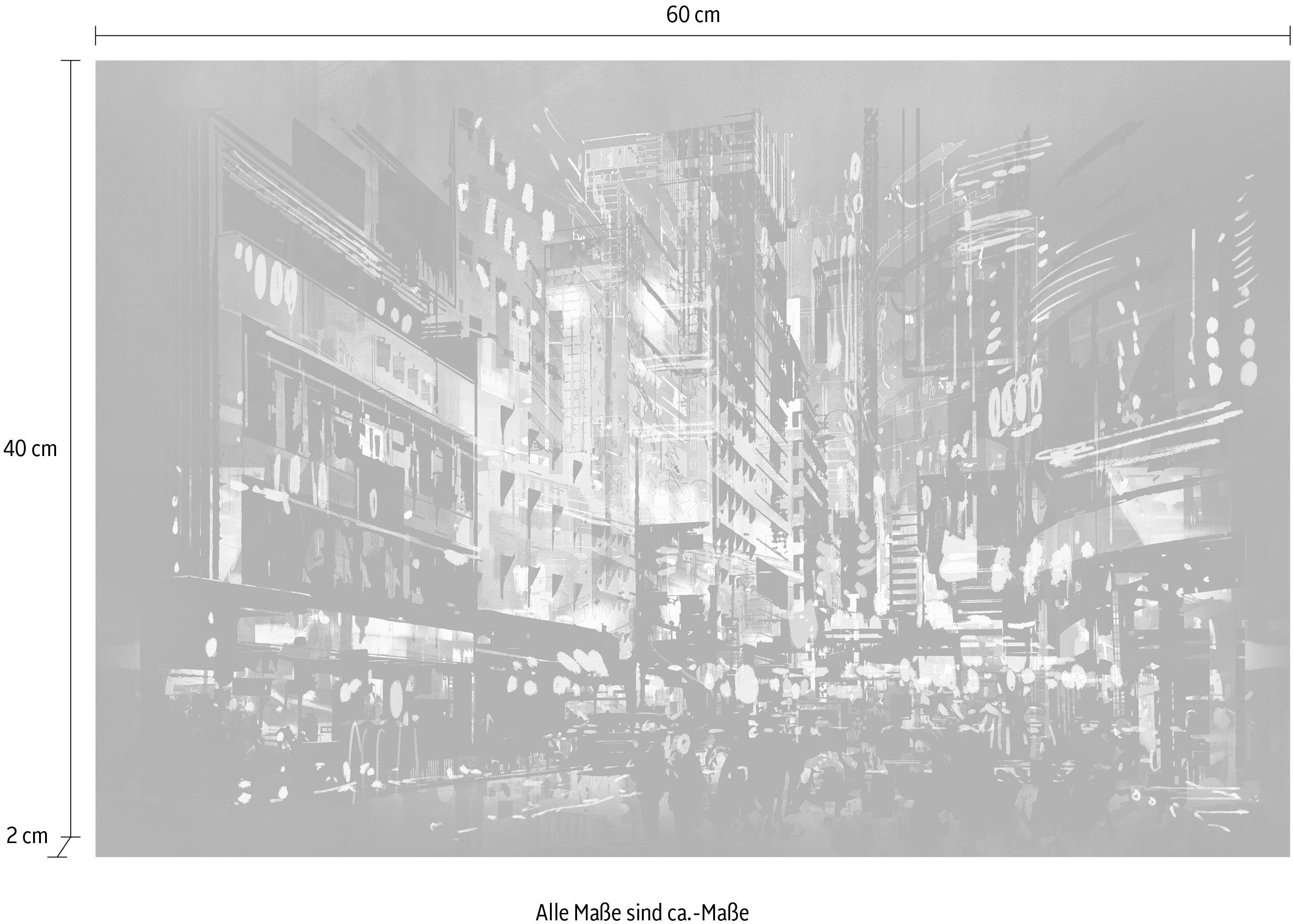 queence Artprint op linnen Verlichte stad Premium canvasstof, handgemaakt in Duitsland