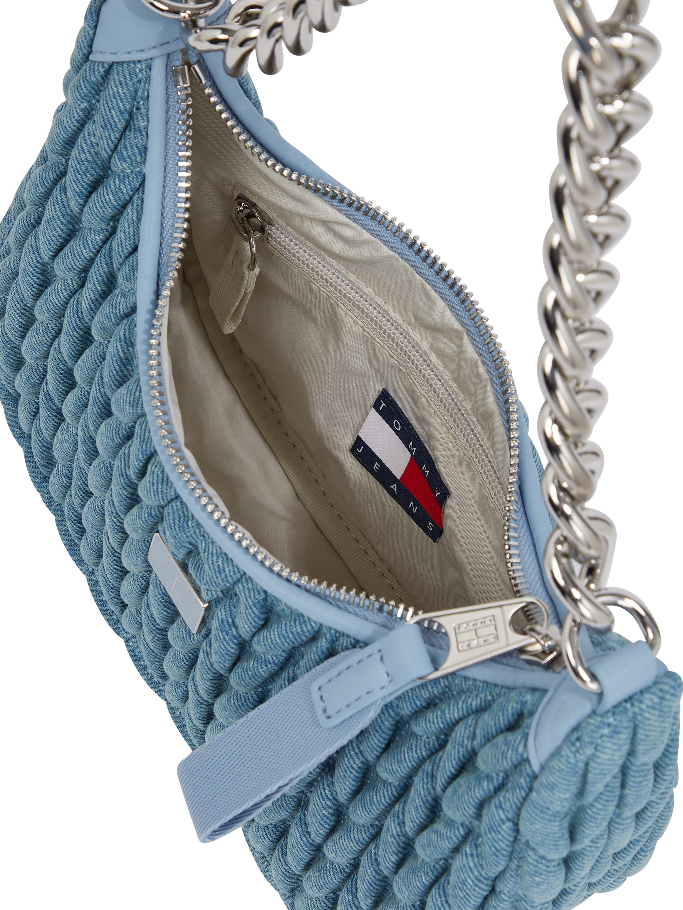 TOMMY JEANS Schoudertas TJW ICONIC SHOULDER DENIM , dames avondtas, handtas met elegante kettinghandvat