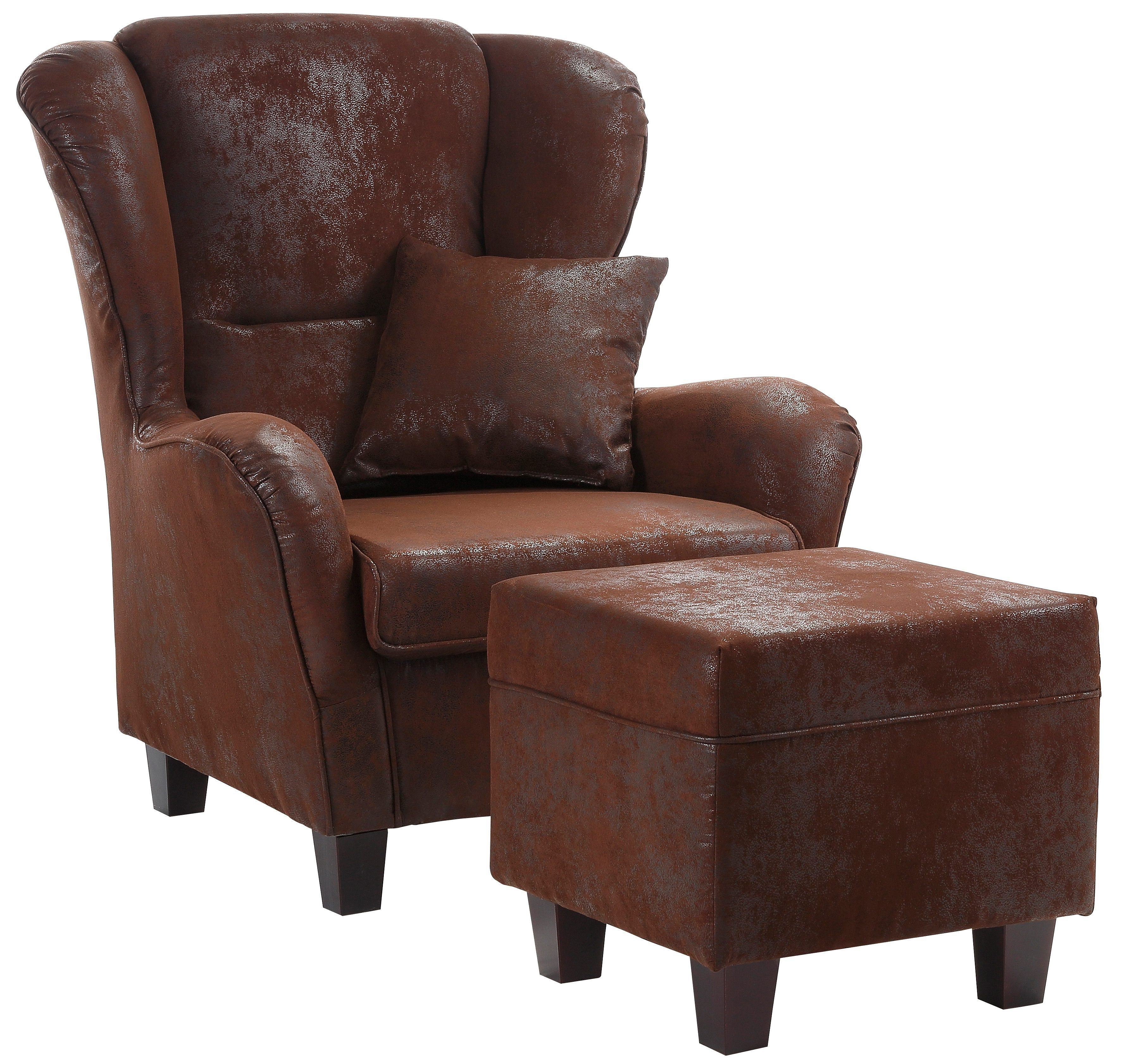 Home affaire Oorfauteuil Oliver Oorstoel, met poef, sierkussens, klassieke vorm (2 stuks)