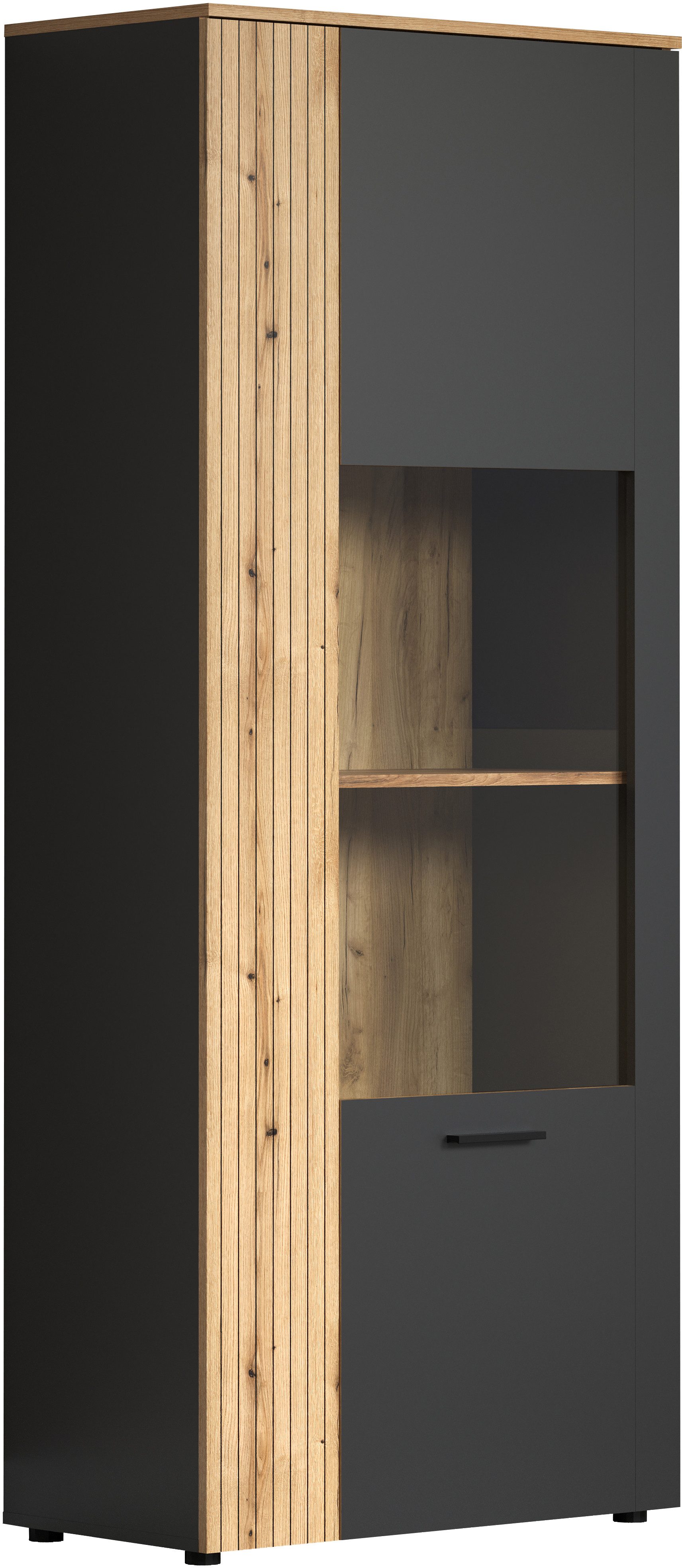 INOSIGN Staande vitrinekast Estepona Royale vitrine met natuurlijke ribbellook - (B/D/H) 80/42/195 cm (1 stuk)